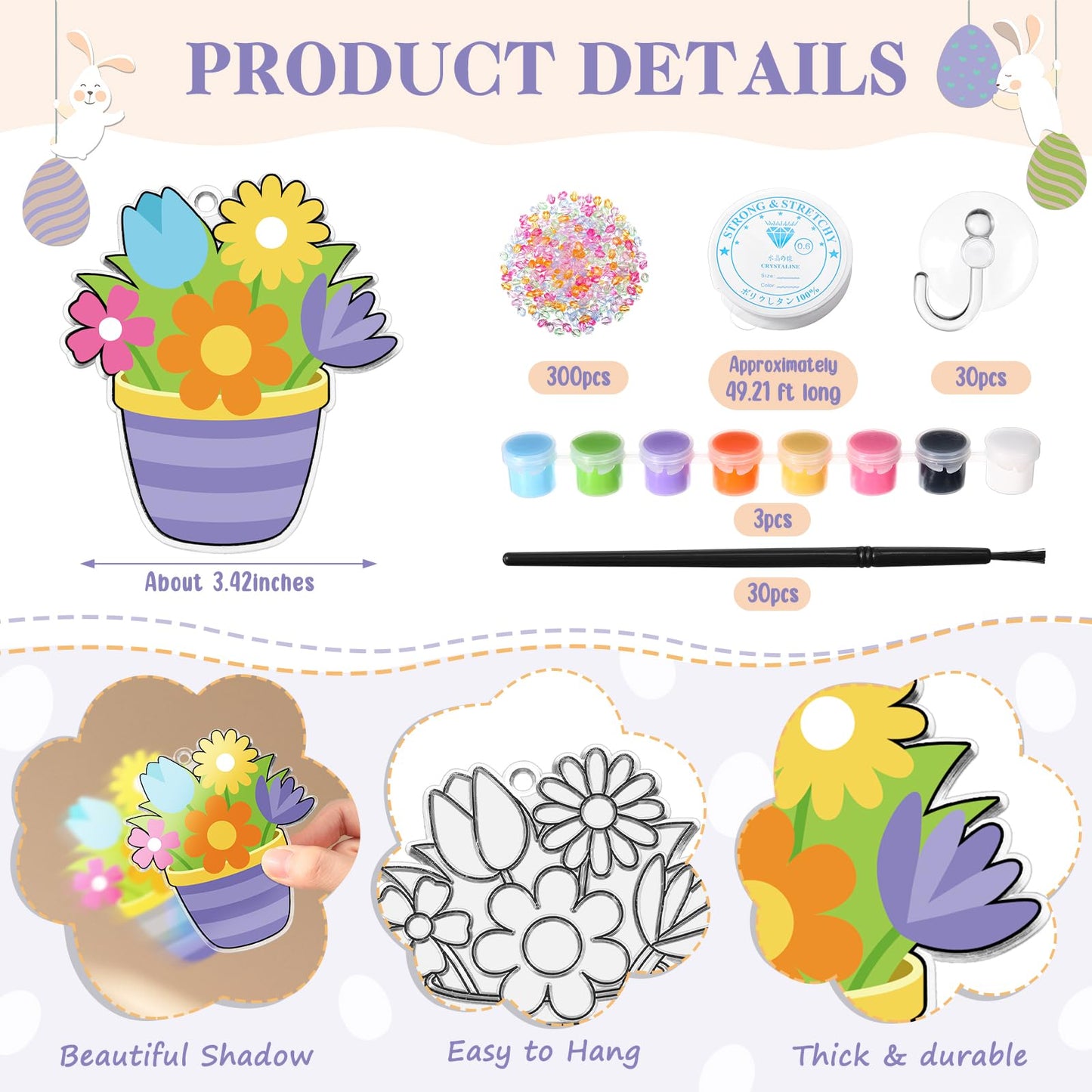 30 Set Easter Craft Kit Suncatchers Kit Spring Easter Eggs DIY Suncatchers Craft Kit Make Your Own Suncatcher Paint Easter Bunny Sun Catcher Ornaments for Spring Art Craft Painting Activity