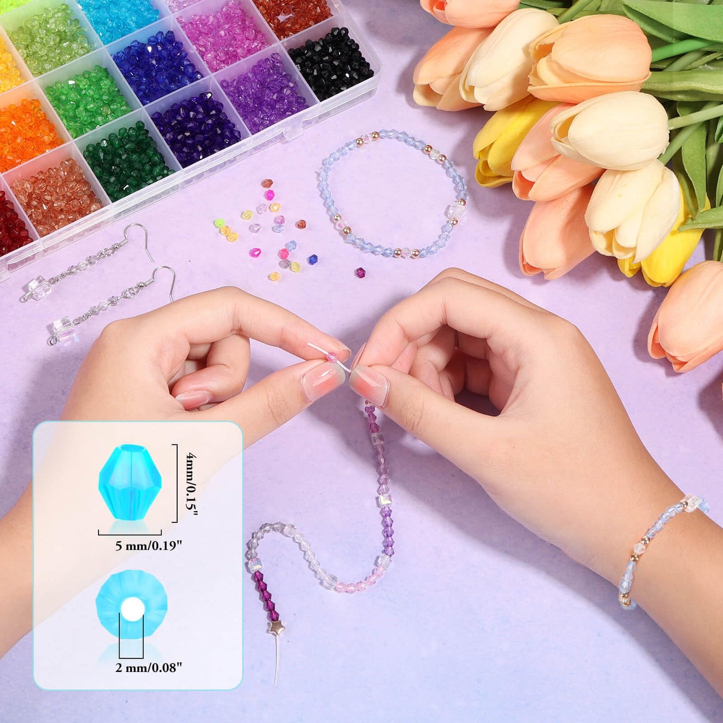 5600Pcs Crystal Beads for Jewelry Making, Tiny Crystal Acrylic Beads Faceted Craft Beads Bicone Gem Beads Jewel for Jewelry Making (4 MM)