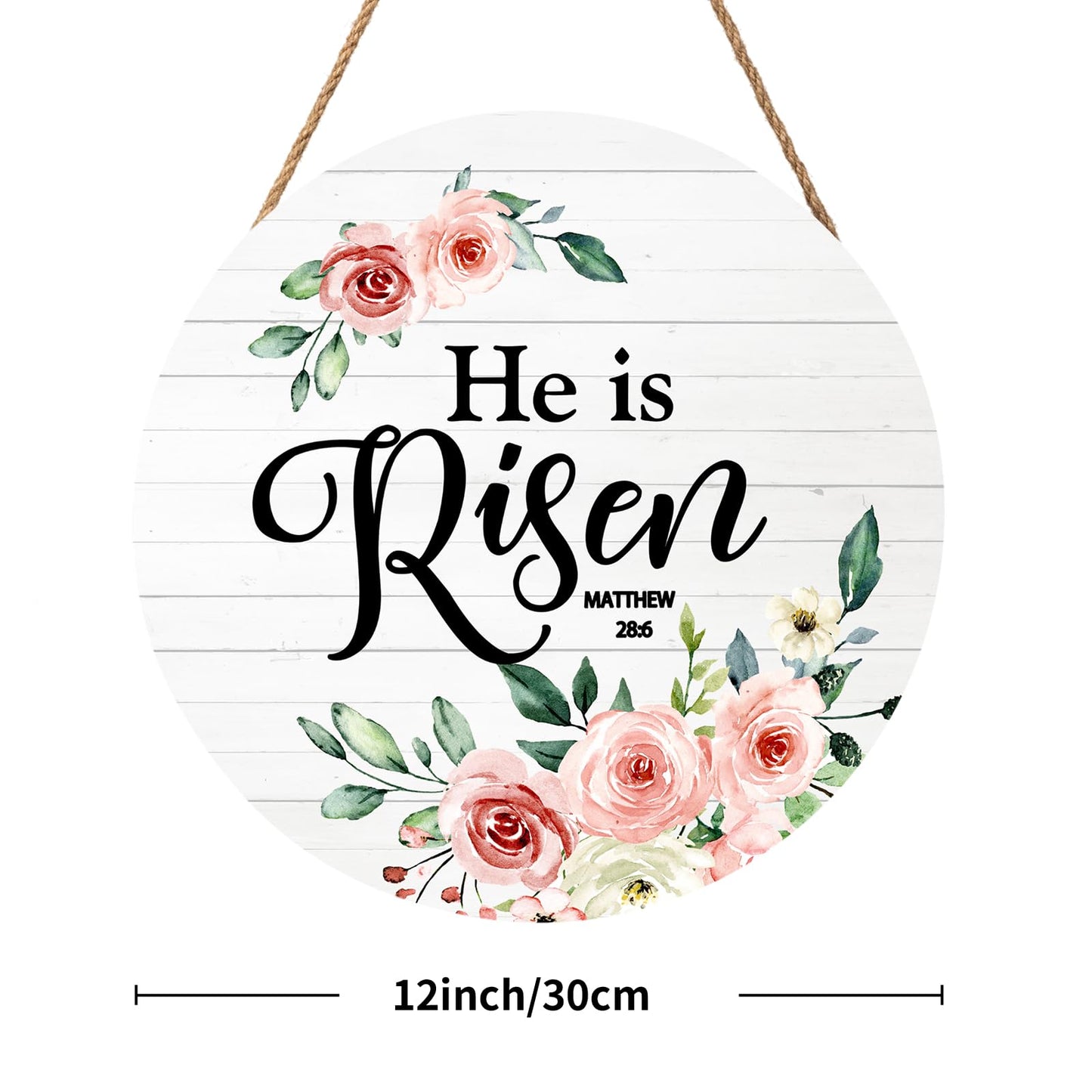 Harooni Easter Sign He is Risen Wooden Hanging Plates 12"x12" Religious Door Hanger Sign