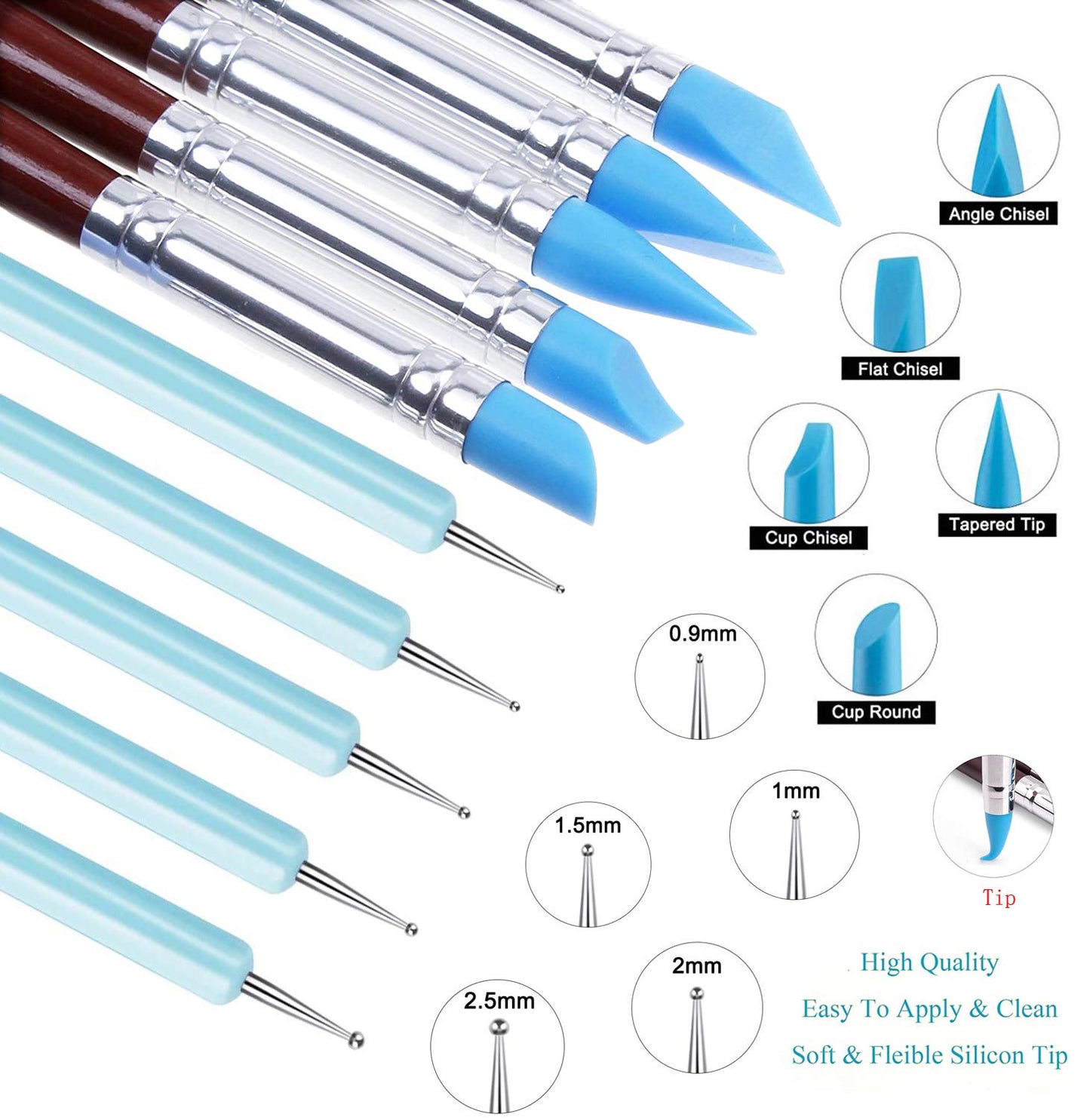 Silicone Clay Sculpting Tool - 10Pcs Modeling Dotting Tool for Pottery Craft, Rock, Nail, Blending, Drawing