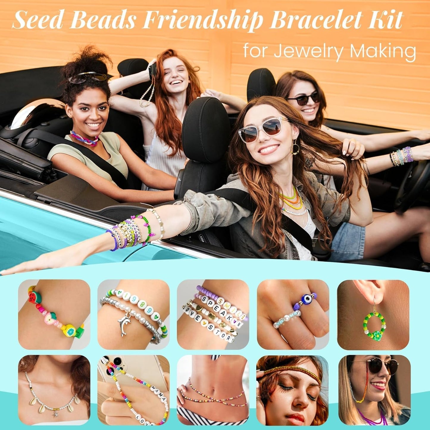 Friendship Bracelet Kit 3mm Seed Beads, 30000 Pcs 8/0 Glass Seed Beads 96 Colors Small Beads Bulk with Letter Bead Charms for Jewelry Making Girls Rings Necklaces Waist Chain DIY Craft Gift