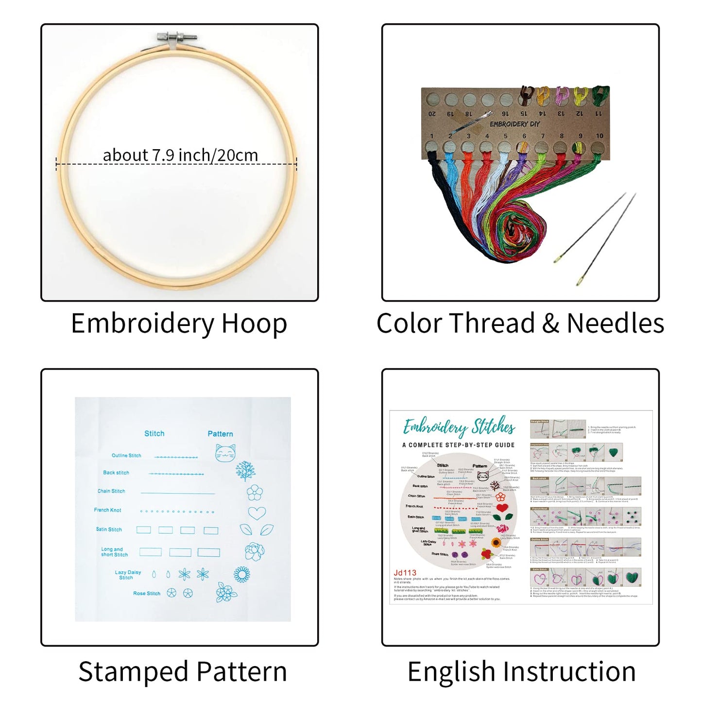Louise Maelys Beginners Embroidery Kit, 8 Basic Stitches Practice Tool for Adults,Cross Stitch Starter Kits with Cloth Hoop Needles Instruction and Threads