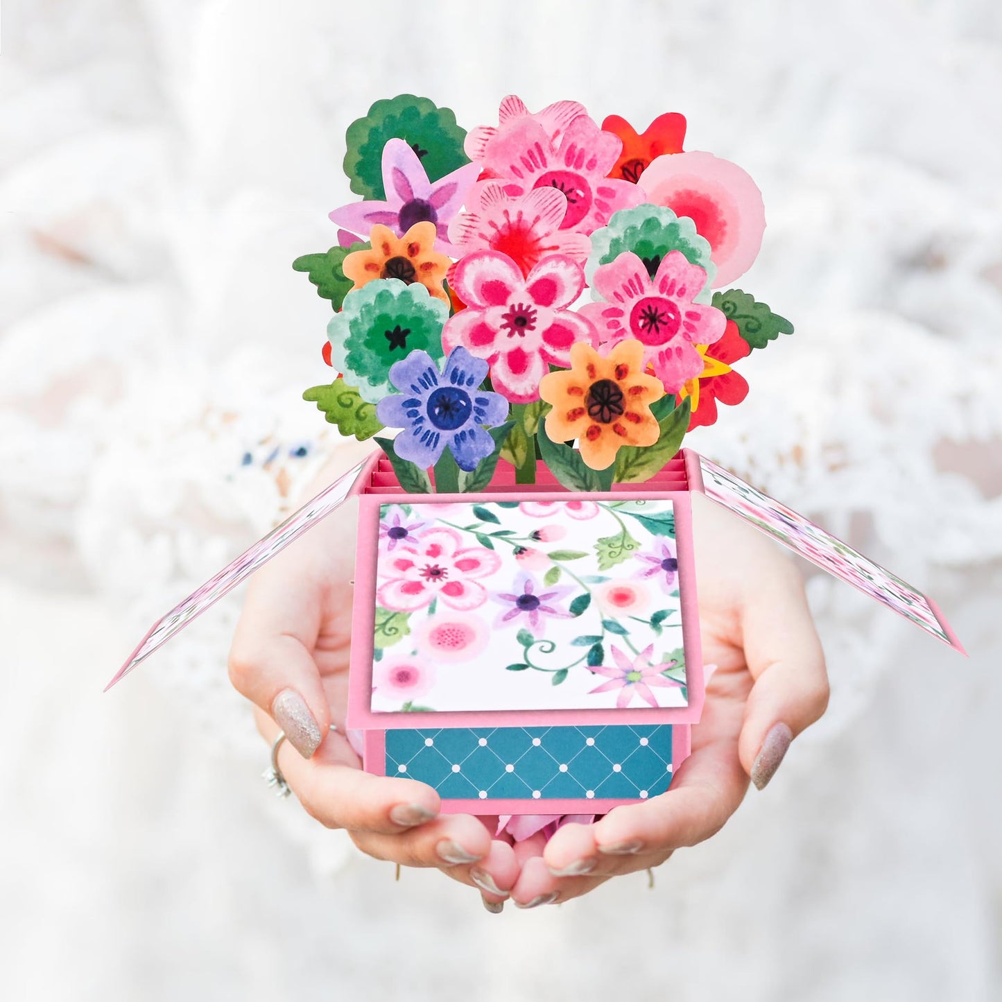 Giiffu 4 Pack Pop Up Flower Bouquet Cards, 3D Paper Flower Greeting Cards with Envelope & Note, Pop Up Birthday Cards for Women, Mothers Day Card, Thank You, Get Well, All Occasion Gift Cards