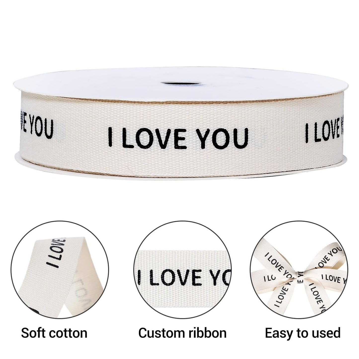 I Love You Cotton Ribbon for Gift Wrapping Crafts Flower Bouquet Party Decoration 5/8 Inch x 10 Yard