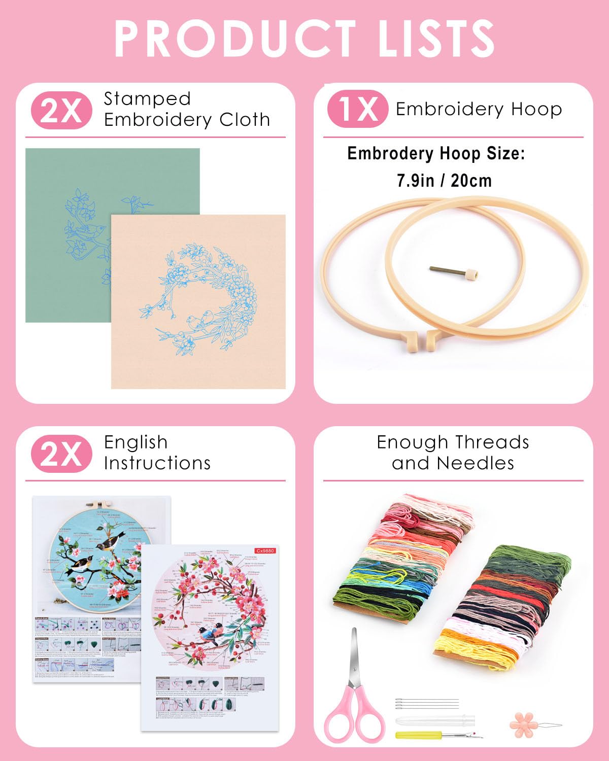 Embroidery Kit for Adult, Owl Embroidery Kit for Beginners Include Embroidery Cloth Hoops Threads for Craft Lover Hand Stitch with Embroidery Skill Techniques (Bird)