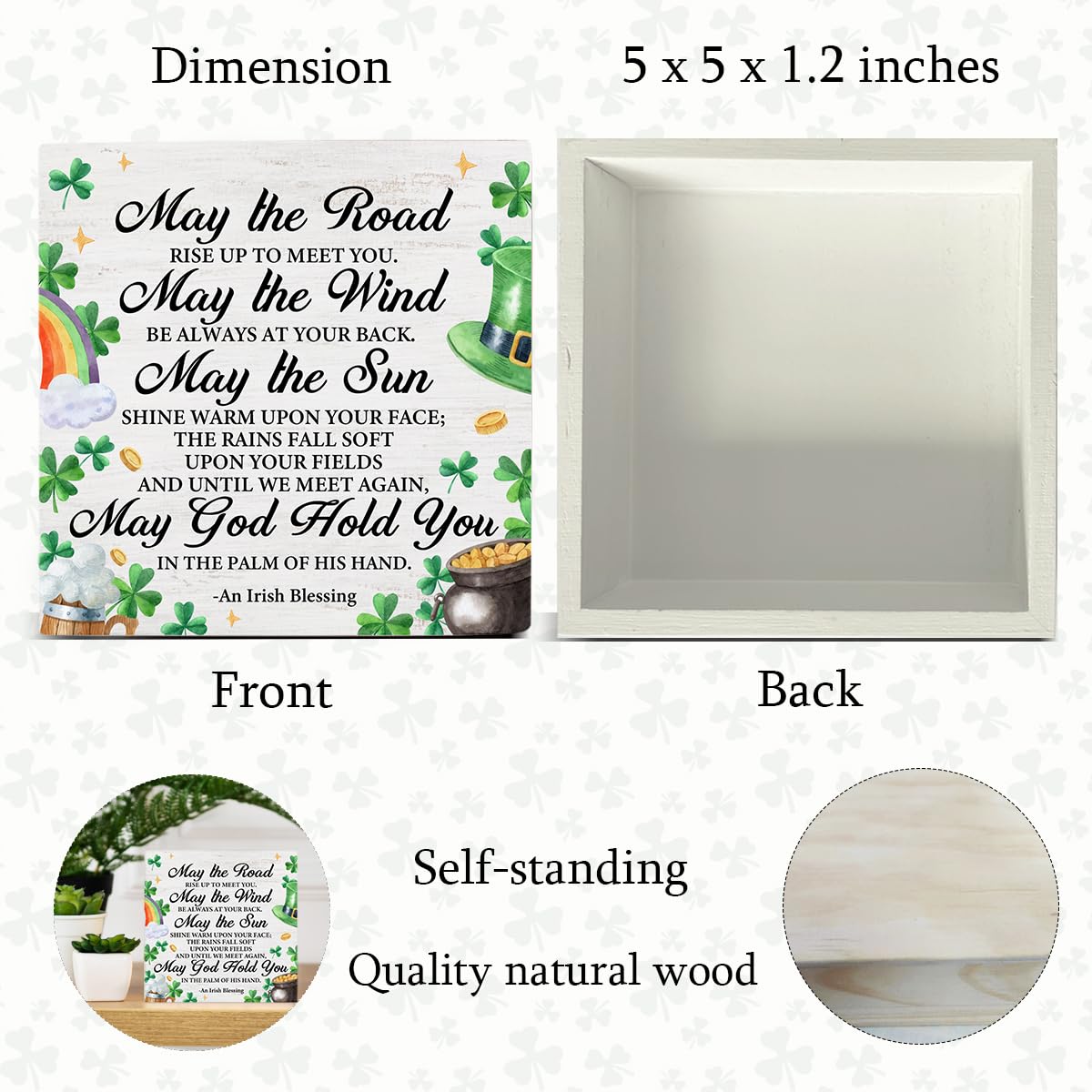 Irish Blessing Decorations St. Patricks Day Decor, Rustic an Irish Blessing Wood Sign Home Tabletop Shelf Desk Decor, St Patricks Day Decorations, 5 X 5 Inches