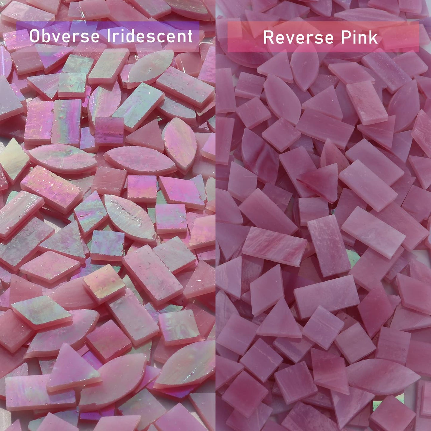 LITMIND Iridescent Glass Mosaic Tiles for Crafts, 240 Pieces 5 Shapes Mixed Pink Stained Glass Pieces, Mosaic Kits for Adults (Iridescent Pink)