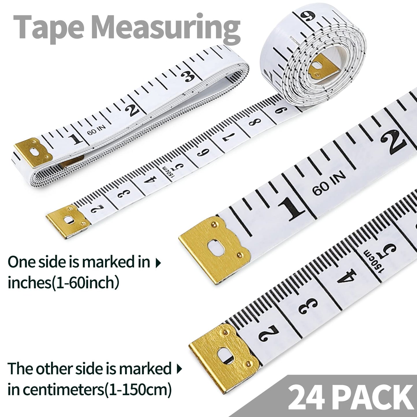 FF Elaine 24 Pcs Double-Scale 60-Inch/150cm Soft Tape Measure Ruler Bulk for Sewing Tailor Cloth Weight Loss Medical Body Measurement Sewing Supplies Knitting Projects - 6 Colors
