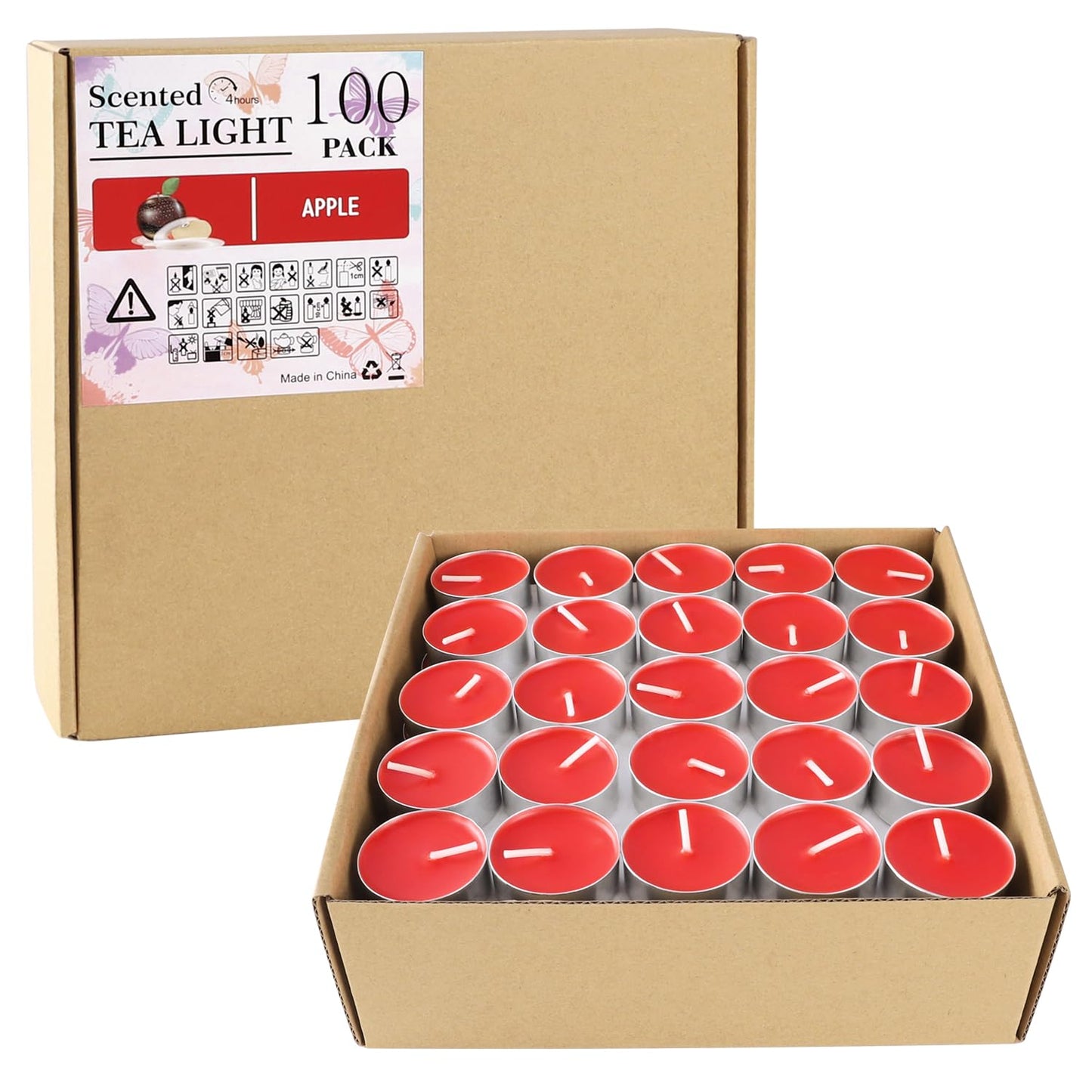 Red Scented Tealight Candles - 100 Pack Votive Candles Bulk - Apple Fragrance Tea Light Candle Gift Set for Holiday, Wedding and Home - 4 Hour