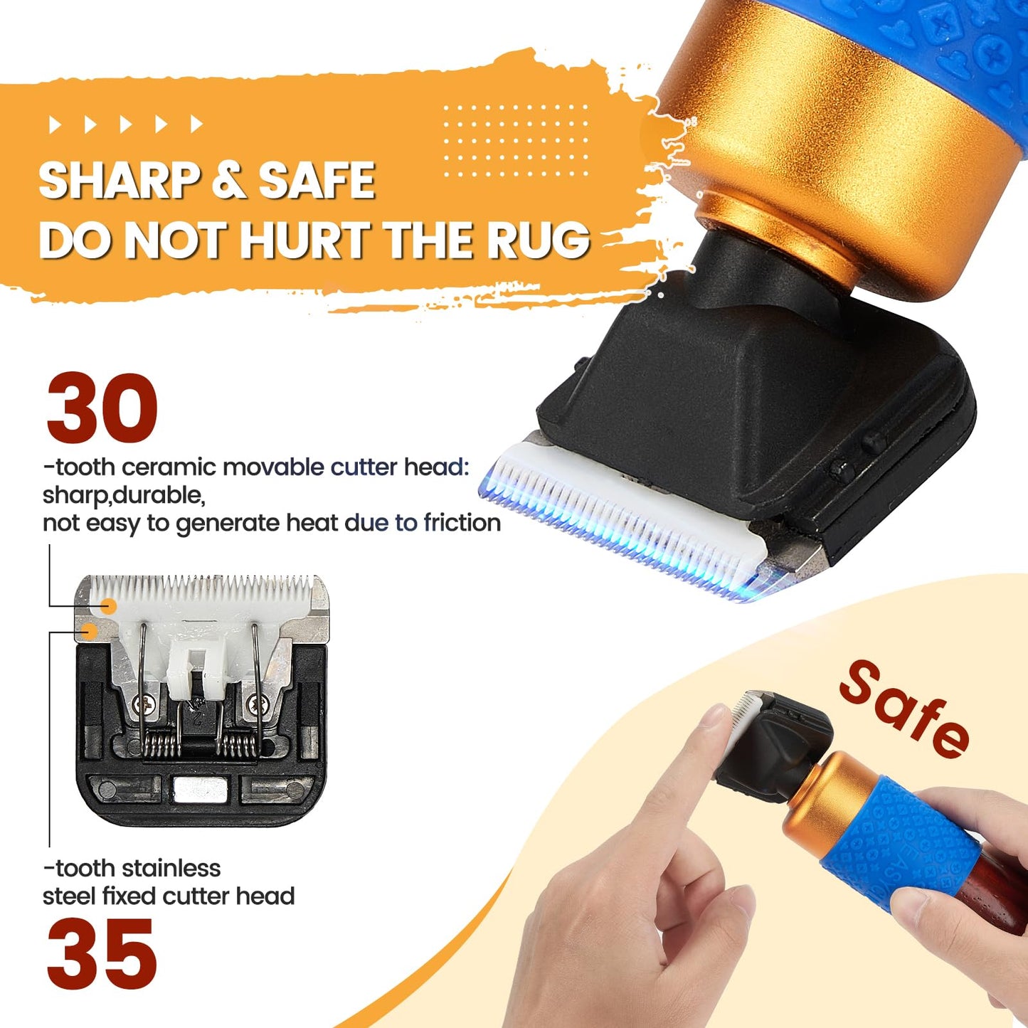 Riiai Carpet Trimmer with Shearing Guide, Carpet Shears Comes with 2 Blades, Low Noise Vibration Rug Trimmer, Carpet Carving Clippers for Sculpting Tufting Gun Rug(18cm, Blue)