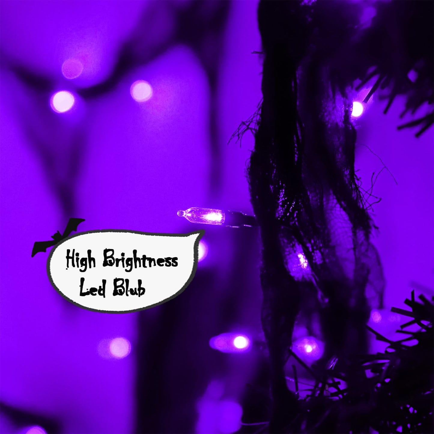 Halloween Decorations Purple String Fairy Lights Indoor, 30LED Black Gauze Halloween Garland, Timer 8 Mode Battery Operated Powered, 9.9Ft Creepy Cloth, Gothic Party Room Mental Fireplace Decor 1PACK