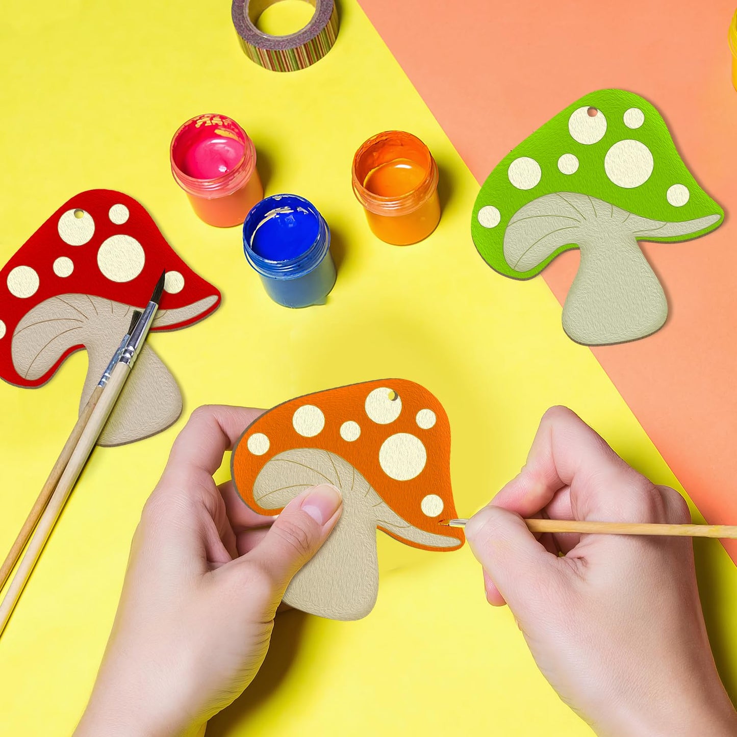 Wooden Spring Ornaments to Paint Mushroom Decoration Cutouts Unfinished 24PCS 3.5 x 3 inches, DIY Blank Unfinished Mushroom Wood Discs Ornament for Home Crafts Hanging Decoration