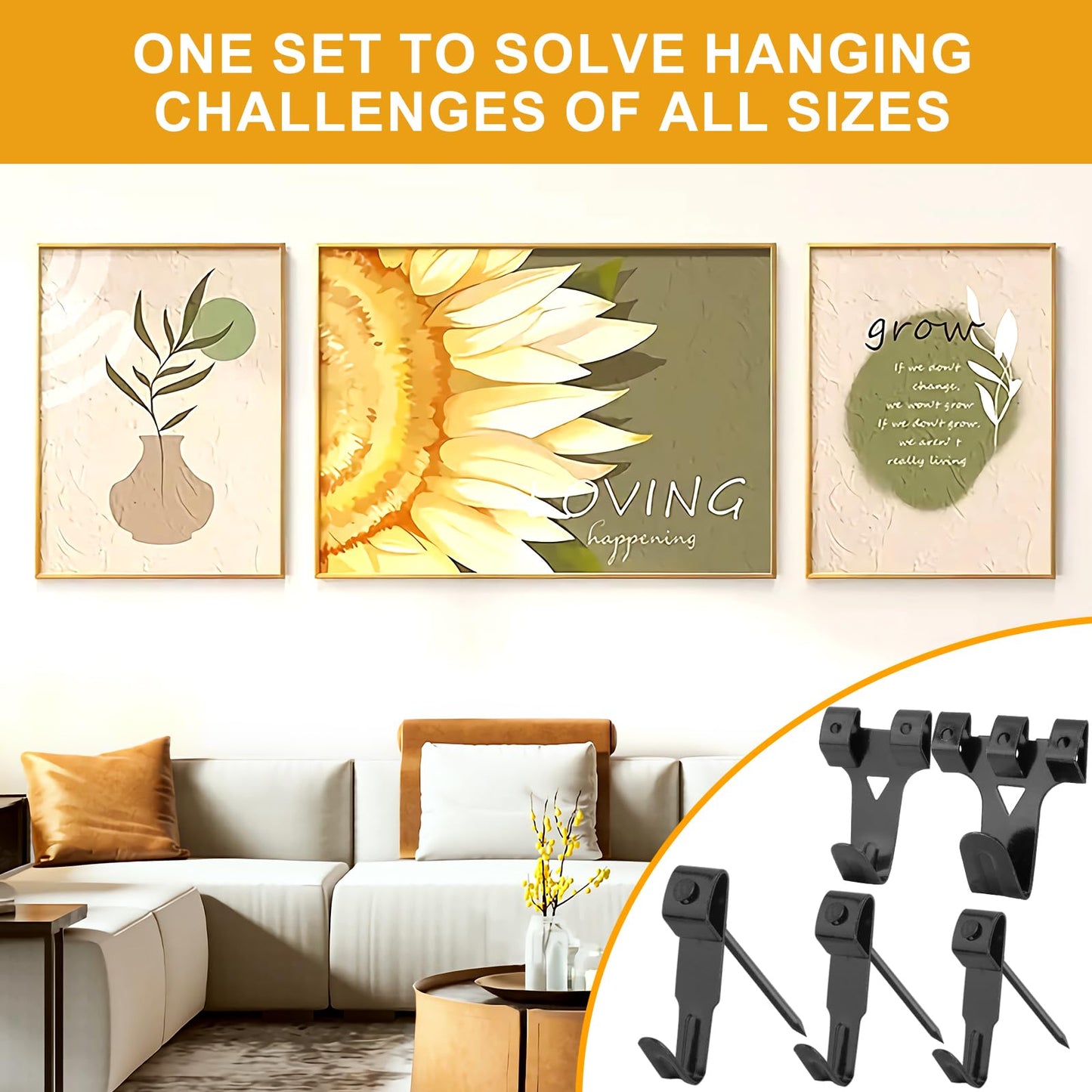 385Pcs Picture Hanging Kit with Heavy Duty Picture Hanging Hooks, Sawtooth, Hardware Nails and Picture Hanging Tool, Wall Hangers for Frame, Painting, Art, Photo (Black)