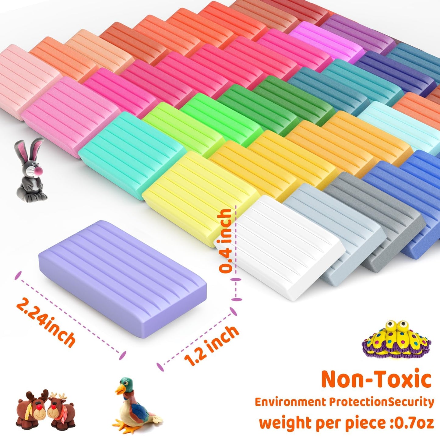 Polymer Clay Kits 50 Metallic and Glitter Colors, Modeling Clay Oven Bake Sculpting Clay, Kids Arts and Crafts Gifts.