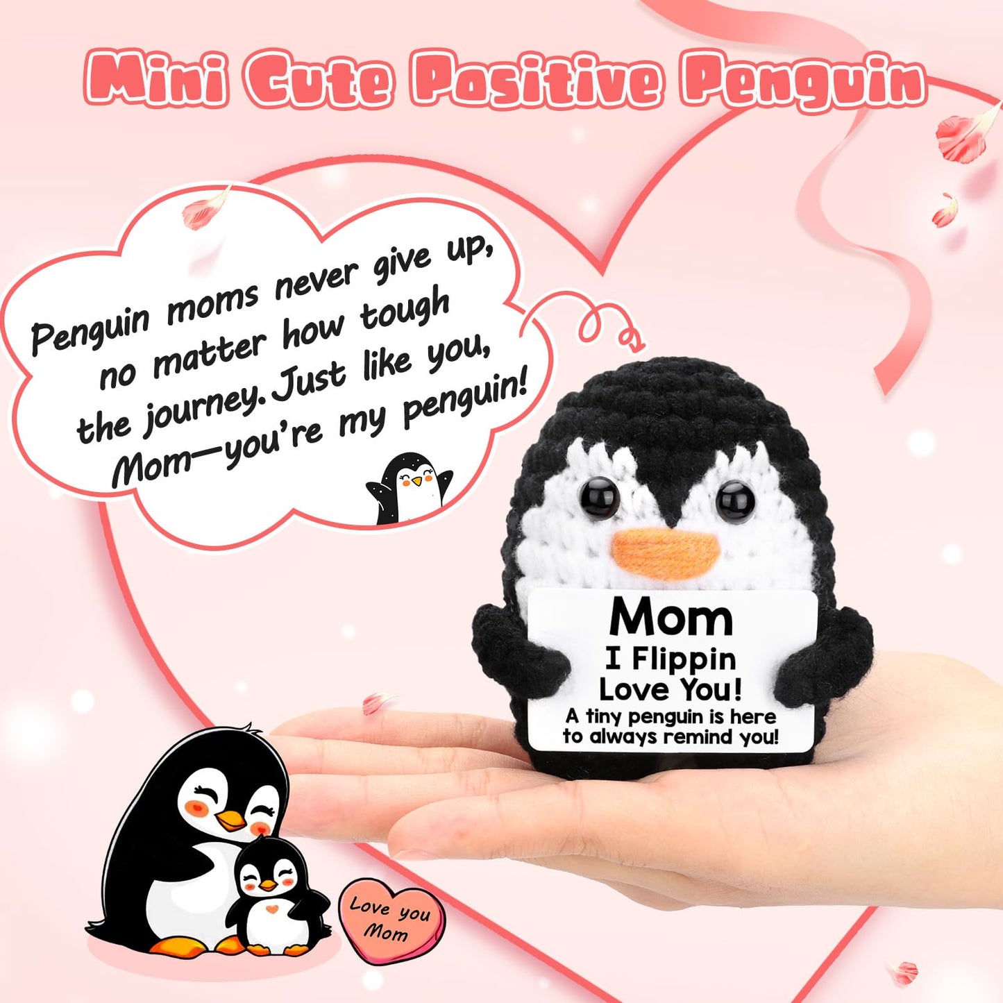 Gifts for Mom Mothers Day from Daughter Son, Handmade Crochet Penguin Mom Gifts for Birthday Mother‘s Day Mommy Mother in Law Bonus Step Mothers, Funny I Love You Mum Present Emotional Cute Decor