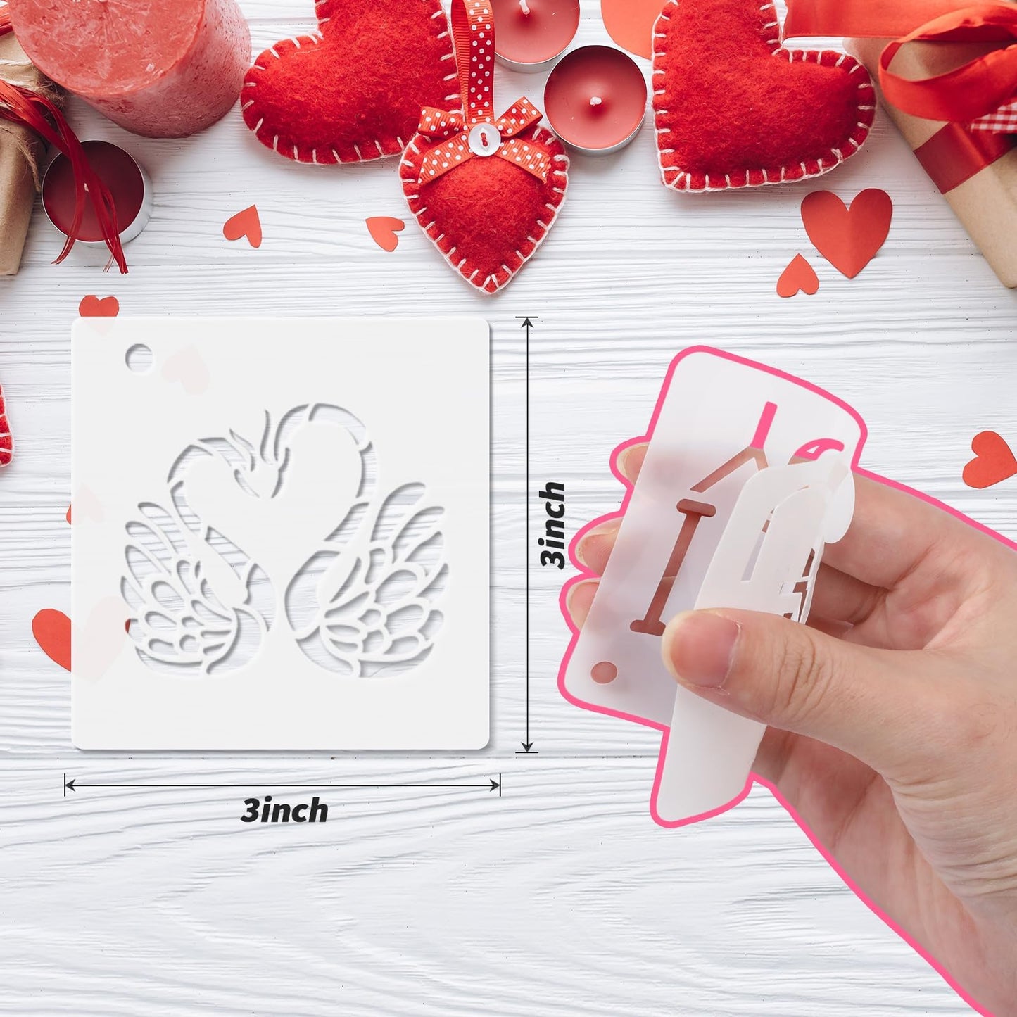 JULMELON Valentine's Day Stencils, 20Pcs Valentine Drawing Templates Reusable Plastic Template Stencils for Wall Floor Decor DIY Rock Dot Painting Art Projects (3inch)