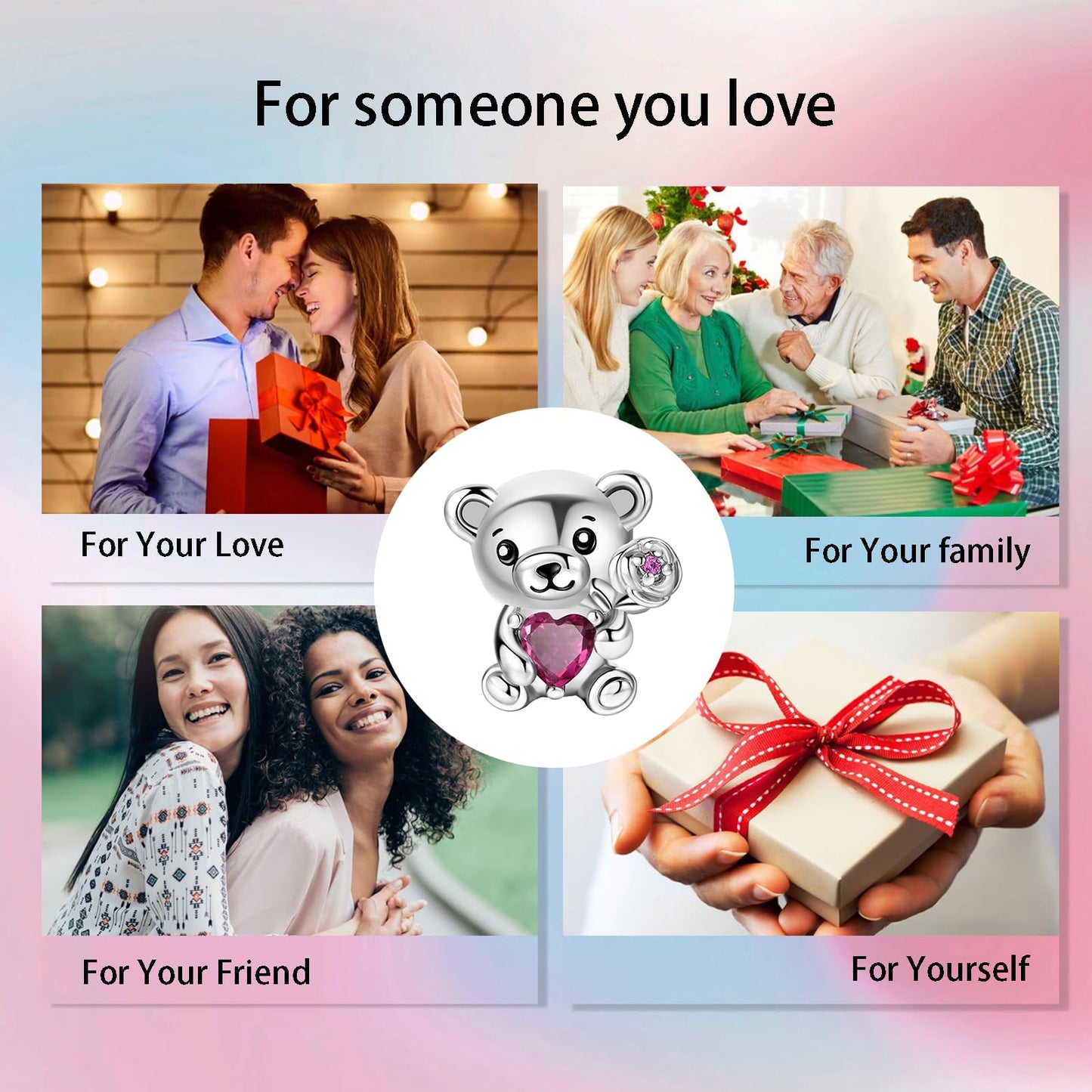 Alstade Hugging Heart Bear Charm 925 Sterling Silver Charms fits Bracelets and Necklace Pendant Bead Charms Jewelry Present for Women Family Friends