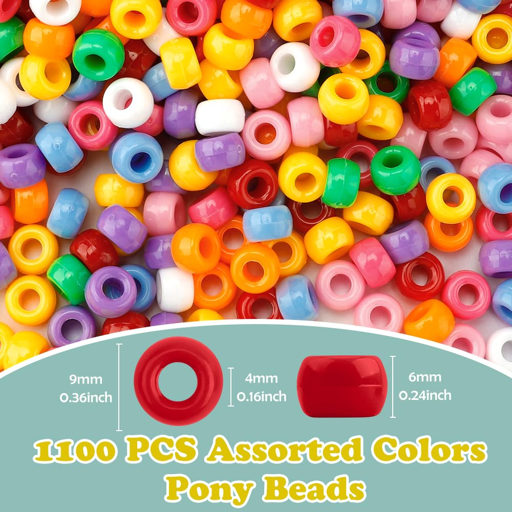 1100pcs Pony Beads,Friendship Bracelet Beads Colored,Beads for Jewelry Making,Hair Beads,Beads for Bracelets Making,Beads for Crafts,Pony Beads Bulk Kandi Beads Cute Small Beads