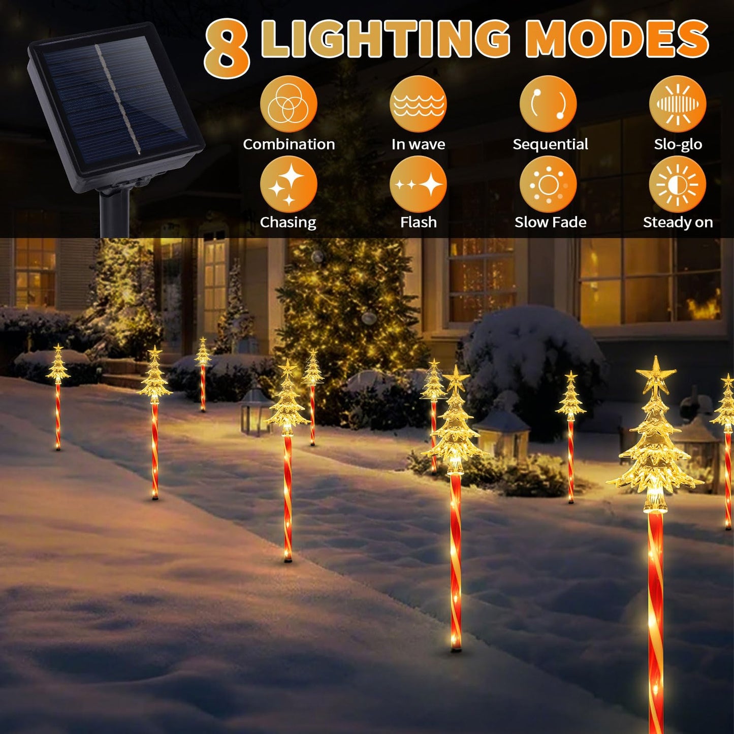 5 Pcs Acrylic Solar Pathway Stakes Lights Outdoor Waterproof, 8 Modes Christmas Decorations Outdoor Yard, Solar Christmas Garden Decor Lights (Xmas Tree Warm White)