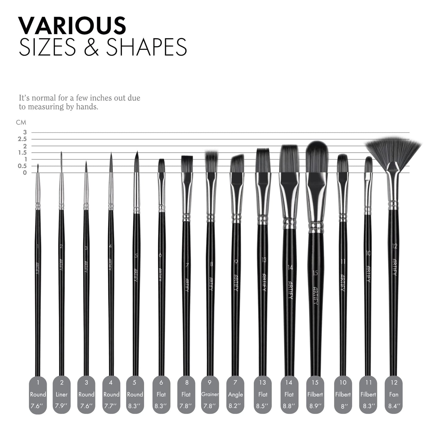 18 Piece Paint Brush Set, ARTIFY 15 Acrylic Paint Brushes, Palette Knife, and 2 Sponges, Professional Artist Paint Brushes for Acrylics, Watercolors, Gouache, Canvas, and Face Painting,Black