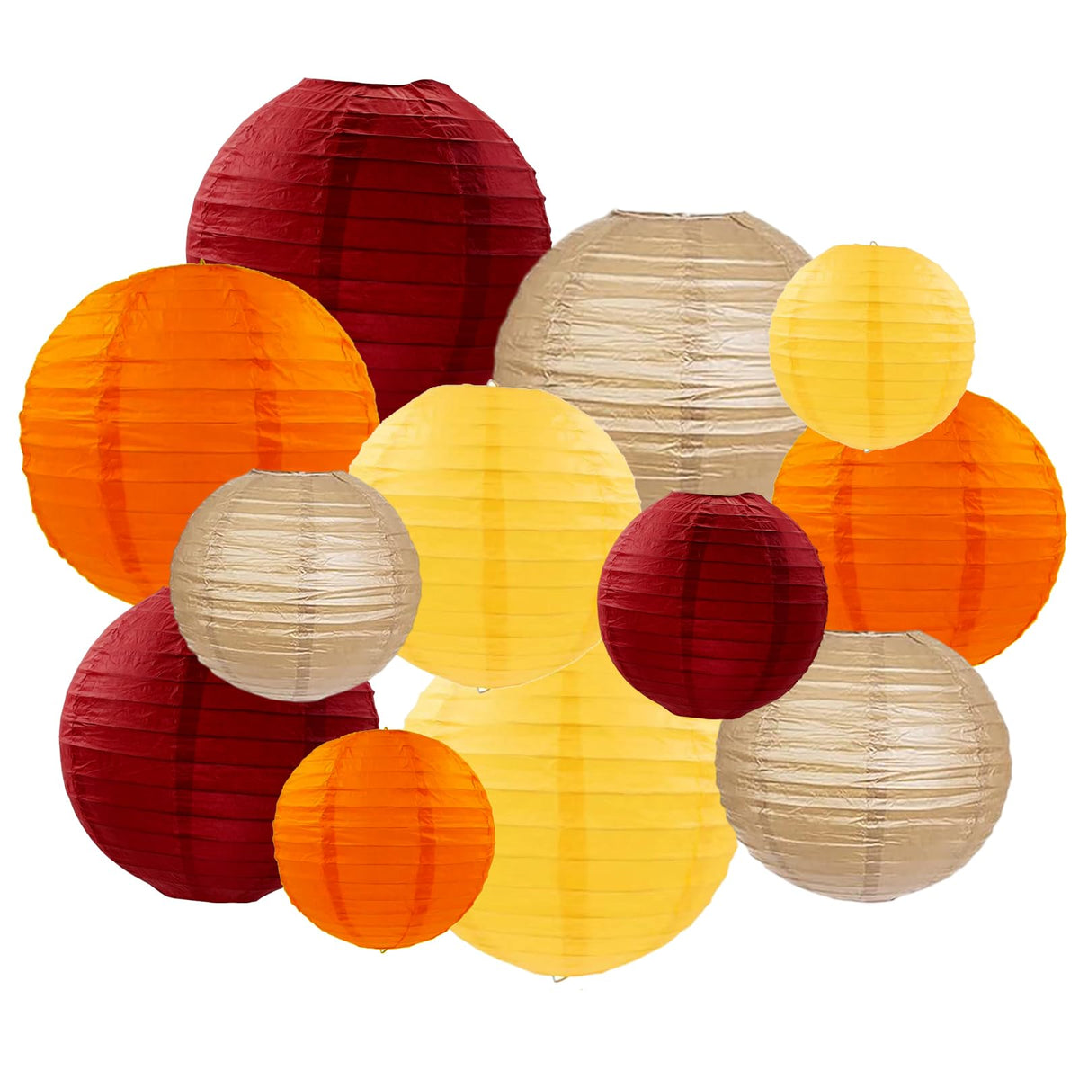 ZOOYOO Fall Paper Lanterns,Red Brown Yellow Round Hanging Paper Lanterns Decoration for Birthday,Wedding,Harvest,Thanksgiving Party,Home,Garden Decoration 12PCS