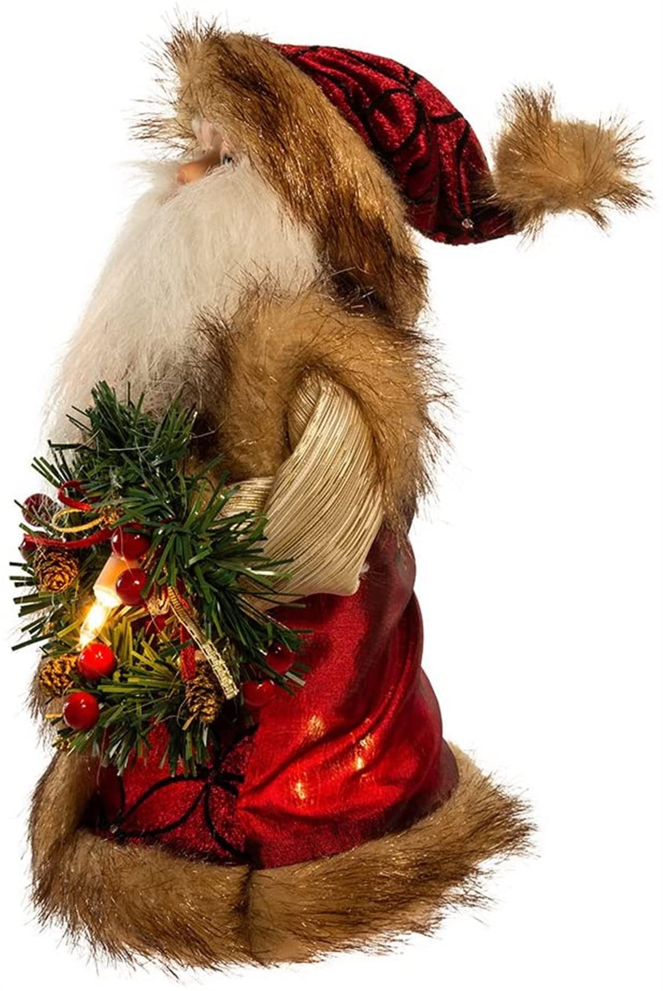 Kurt Adler 10-Light Burgundy and Brown Santa Treetop, 10-Inch