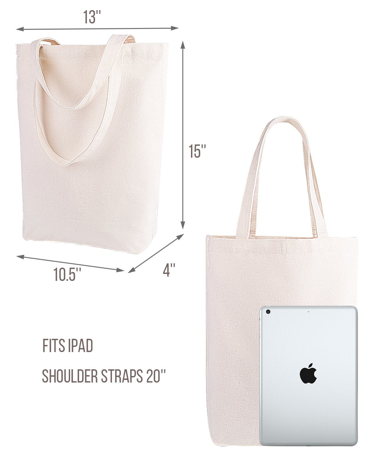 Lily queen Natural Canvas Tote Bags DIY for Crafting and Decorating Reusable Grocery Washable Bag Shopping Bag 15H x 13W x 4D Inch (Natural)