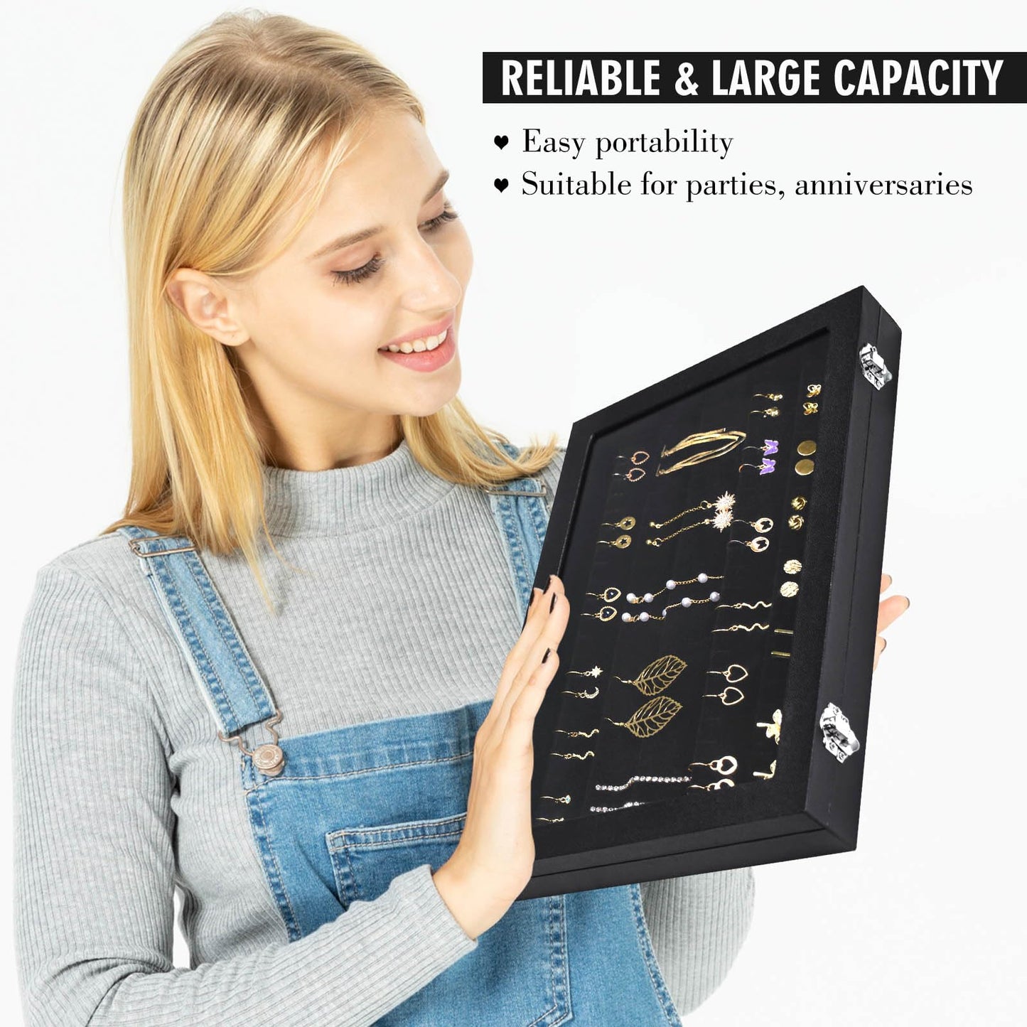 Bivisen Earring Organizer Tray, Jewelry Tray with Lid, Earring Storage Box, and Jewelry Display Case, Keep Your Earrings Organized and Secure with This Stylish and Functional Earring Tray (Black)