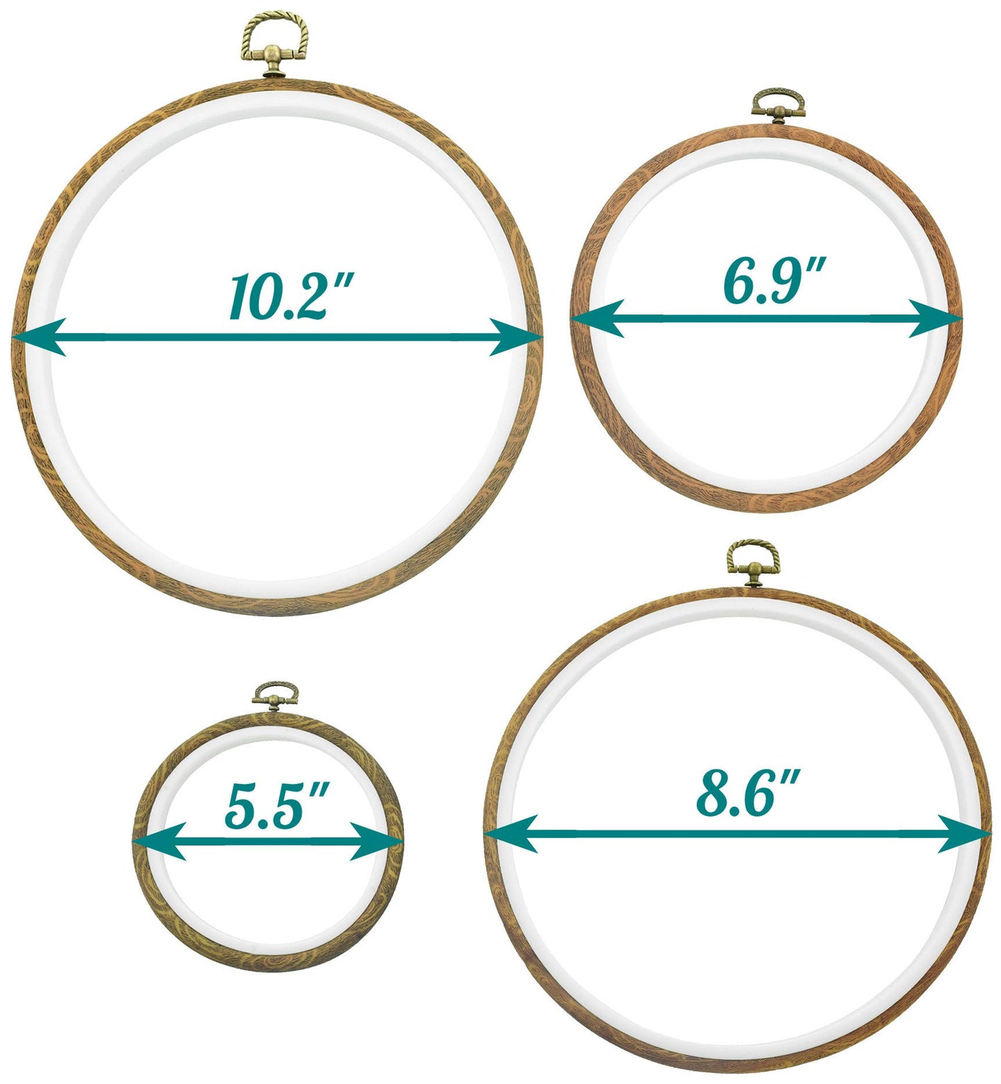 Embroidery Hoop Frames by Celley, Vintage Imitated Wood Design, Sizes from 5.5 Inches to 10.2 Inches, 4 Pcs