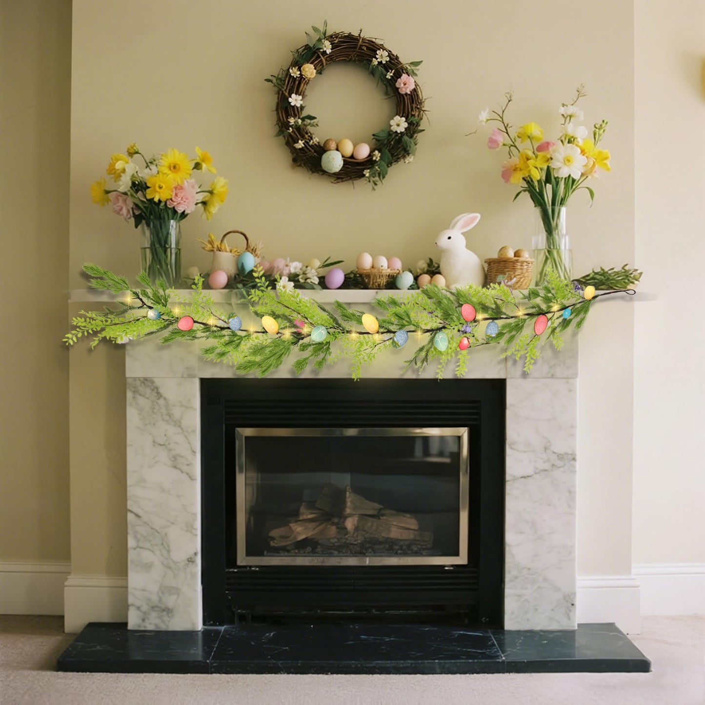 6 FT Lighted Easter Garland, Easter Decorations for Home, Egg Garland Spring Fireplace Mantel Decor, Indoor & Outdoor Holiday Parties Display