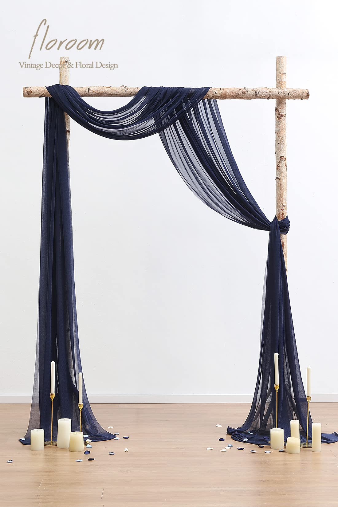 Wedding Arch Draping Fabric 2 Panels 20Ft Navy Blue Chiffon Fabric Drapes Arbor Drapery Wedding Ceremony Reception Swag Decorations
