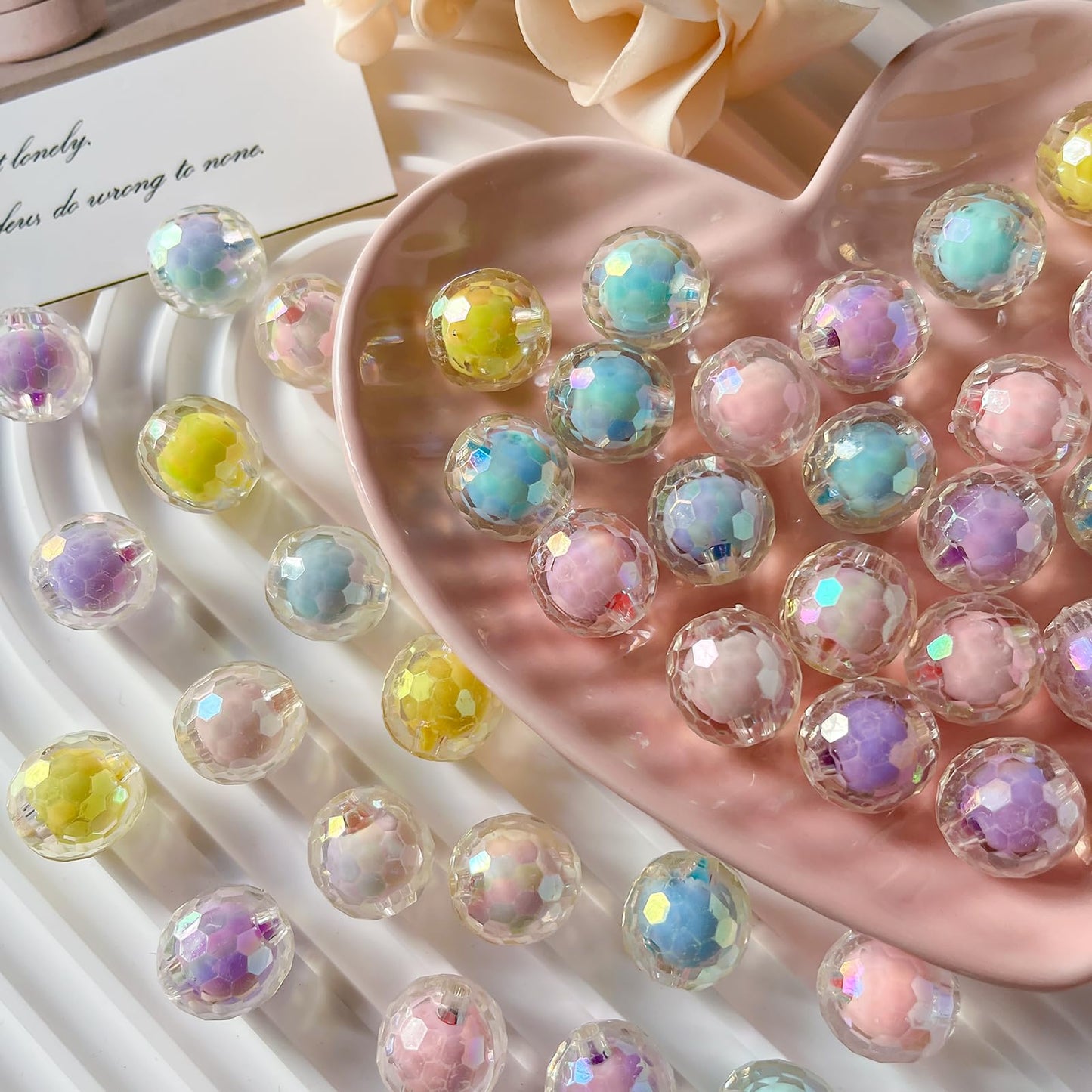 ANCADN 16mm Acrylic Beads 90pcs Shine Beads Colorful Beads Multicolor Round Beads for DIY Jewelry Making (ab Polyhedral)