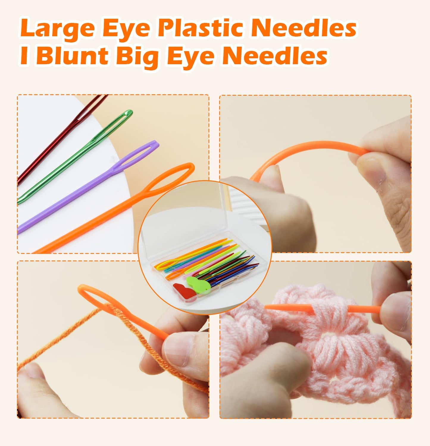 19 Pcs Yarn Needles Set, Assorted Yarn Needles Bent Tapestry Needle Weaving Needle Darning Needles Plastic Needles Large Eye Blunt Knitting Needles for Sewing Crochet 03