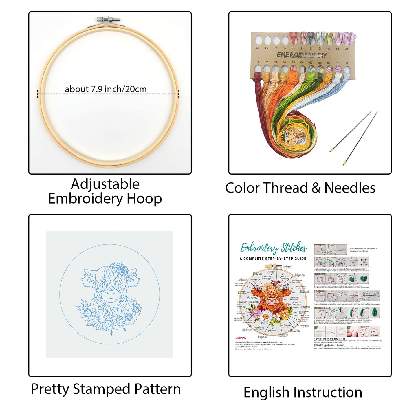 Louise Maelys Highland Cow Embroidery Kits for Beginners,Cross Stitch Kit for Adults,DIY Needlepoint for Starters Including Cloth Hoop Needles Instruction and Threads