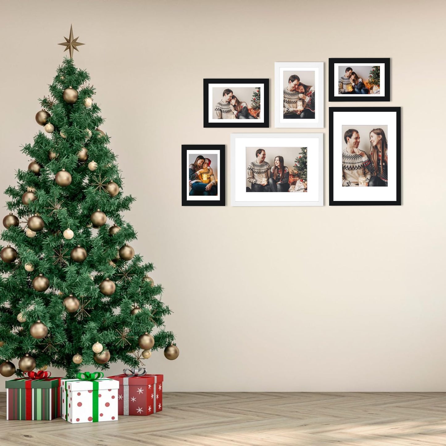 8x10 Picture Frame Set of 6, Display Pictures 5x7 with Mat or 8x10 Without Mat for Tabletop Display and Wall Mounting, Black