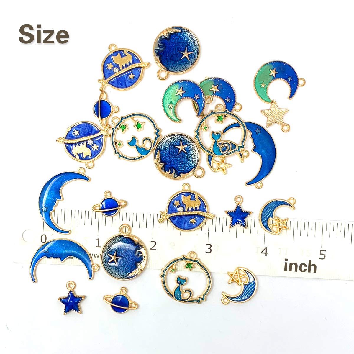 JIALEEY Assorted Gold Plated Enamel Cat Moon Star Celestial Charm Pendant DIY for Earrings Necklace Bracelet Jewelry Making and Crafting