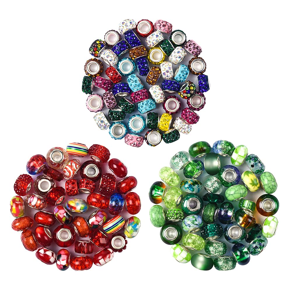 Aipridy Assortment European Large Hole Beads Spacer Beads Rhinestone Craft Beads for DIY Charms Bracelet Jewelry Making (Emerald-Siam)