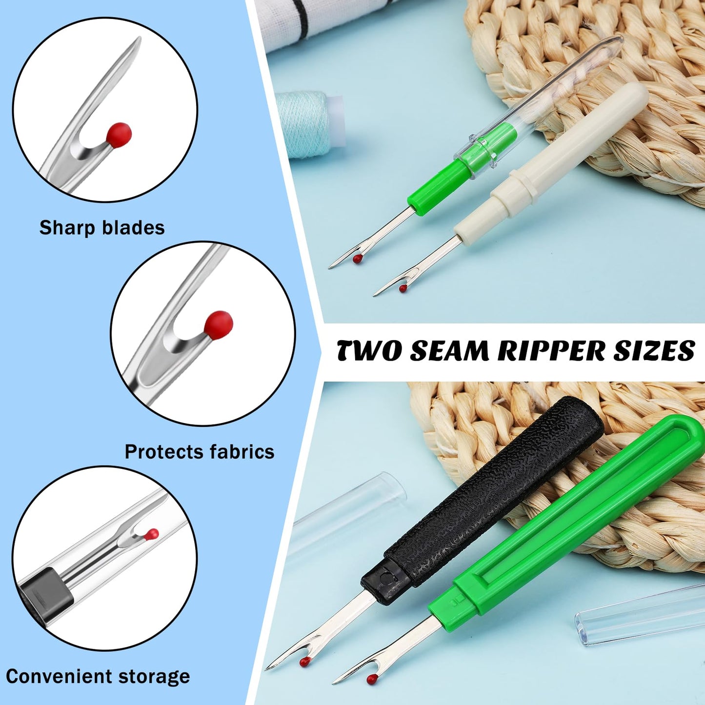 Seam Rippers for Sewing, 2 Big and 2 Small Stitch Remover Tools, Thread Ripper with Thread Snips for Sewing and DIY Craft