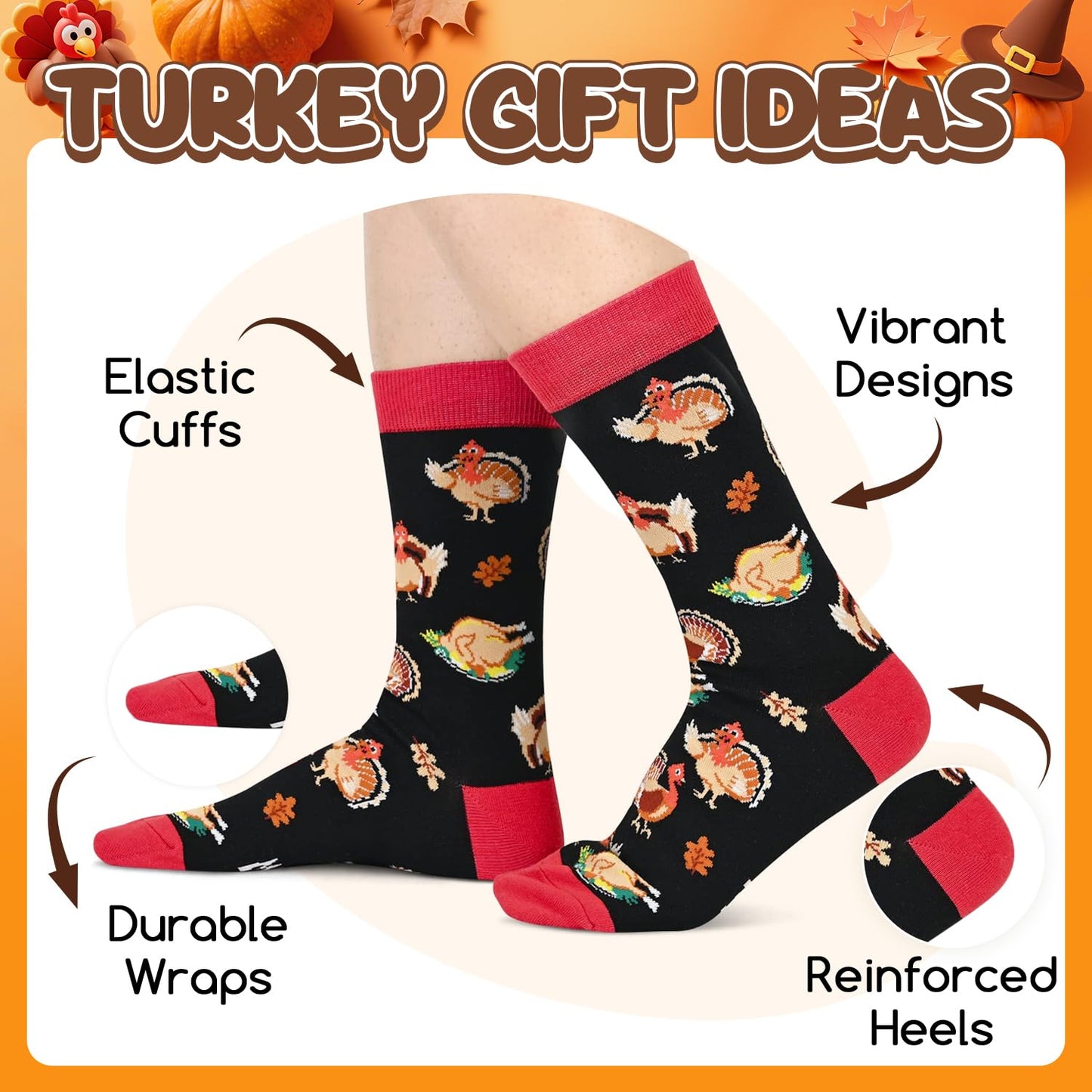 Turkey Socks for Women - Thanksgiving, Hostess Gifts for Female Friends, Trot Socks