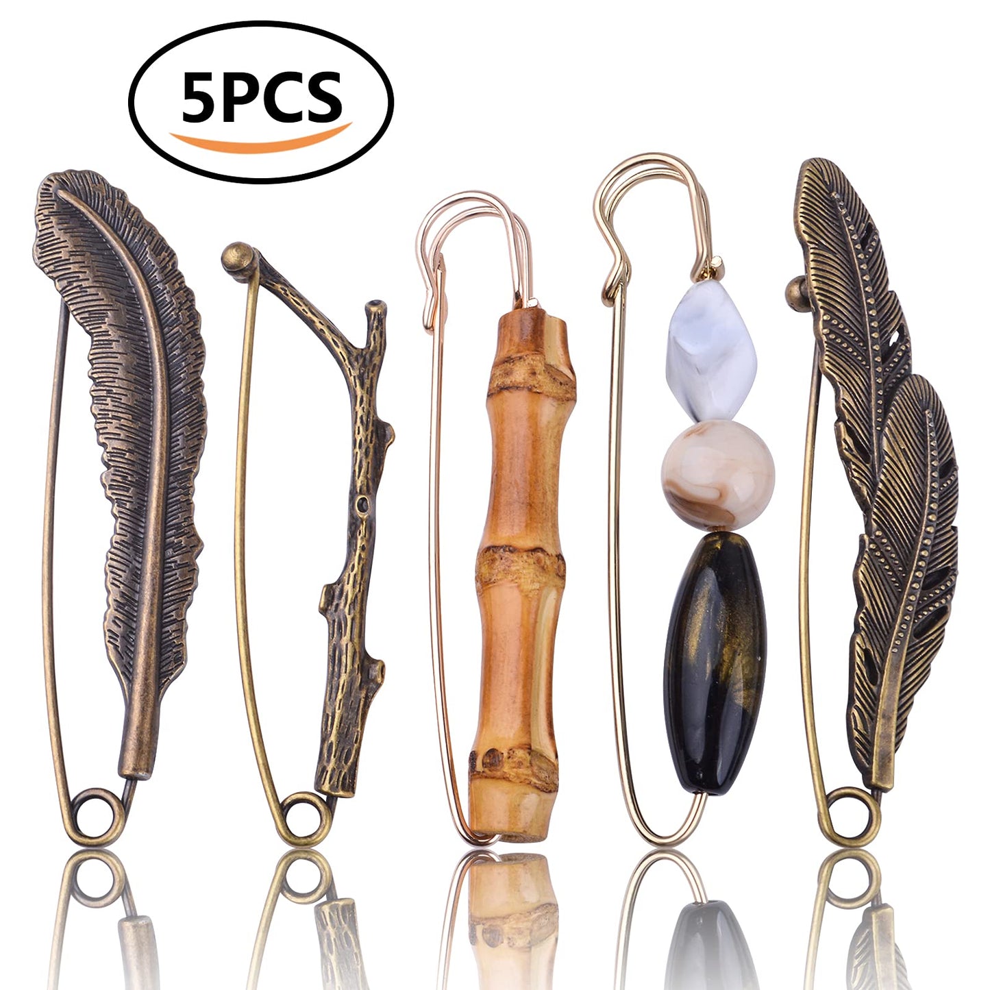 5pcs Vintage Chic Brooch Extra Large Safety Pins Heavy Duty Safety Pins Accessories for Women Men Girls Clothing Sweaters Shawls Collars Scarf Blankets Crafts, 5 Styles