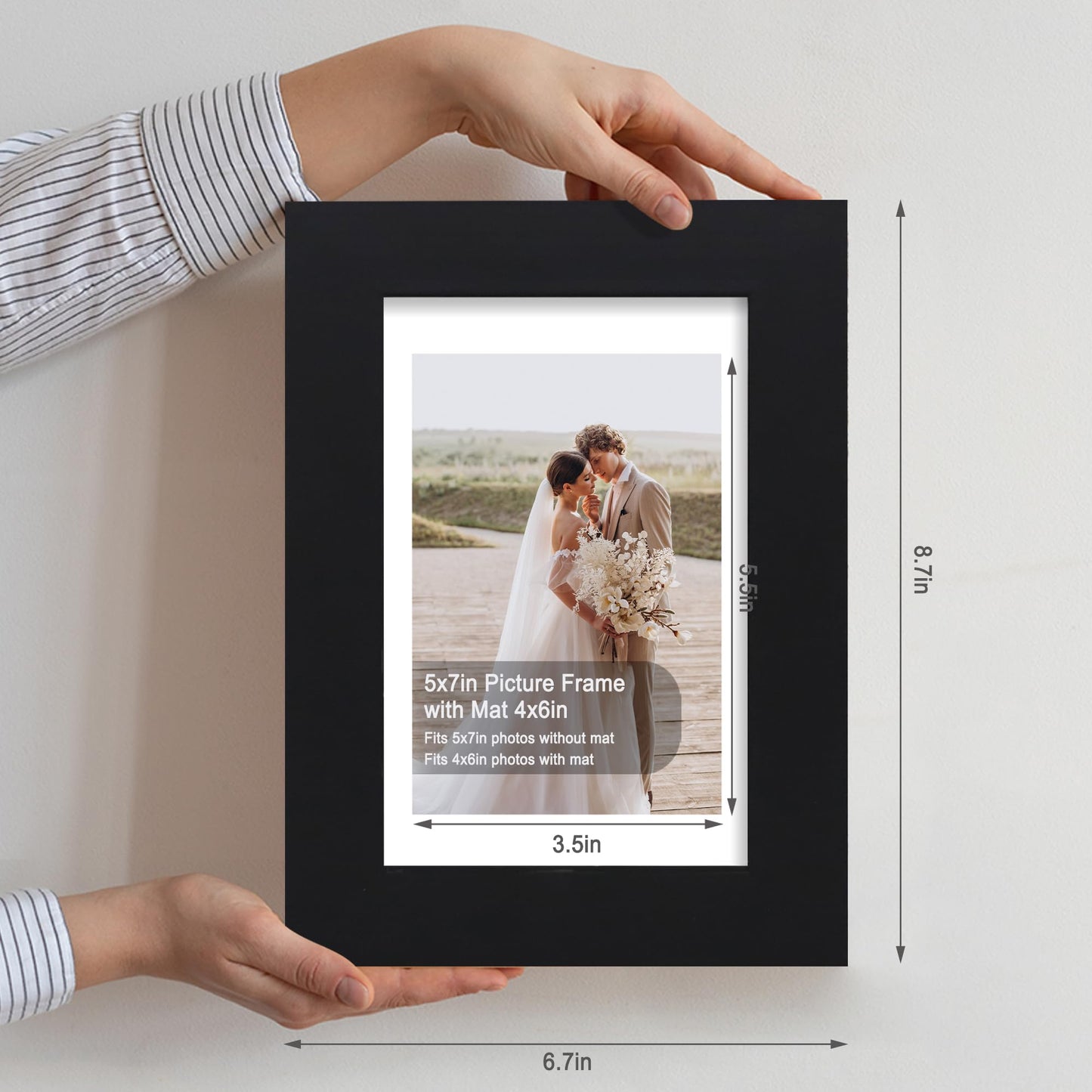 Hongkee 5x7 Picture Frame Set of 4, Made of Real Glass and Black Wooden Frame, 5 by 7 Photo for Wall or Tabletop - Display Picture 4x6 with Mat or 5x7 Without Mat