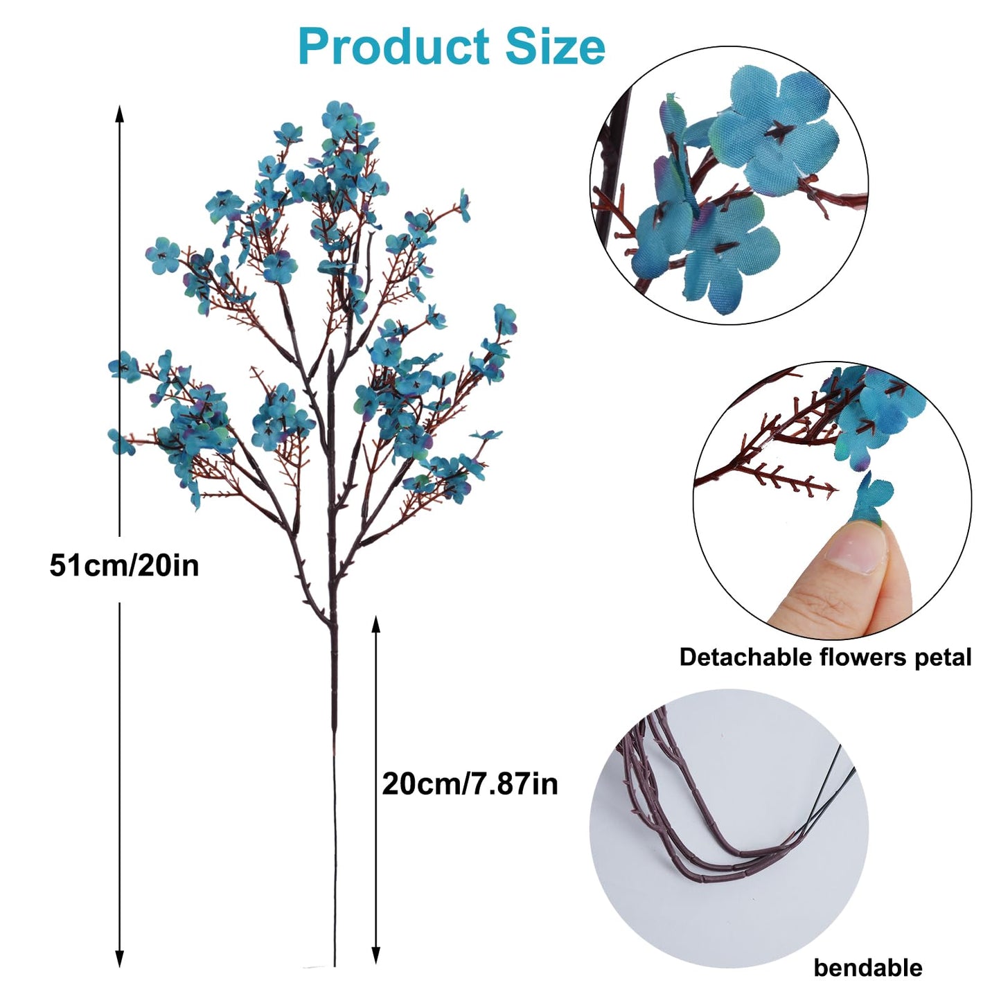 6 Bundles Babys Breath Fall Flowers Faux Gypsophila Bouquet Real Touch European Fake Silk Flowers for Home Wedding Bouquets Floral Arrangement Party Table Garden Autumn Decor (Peacock Blue)