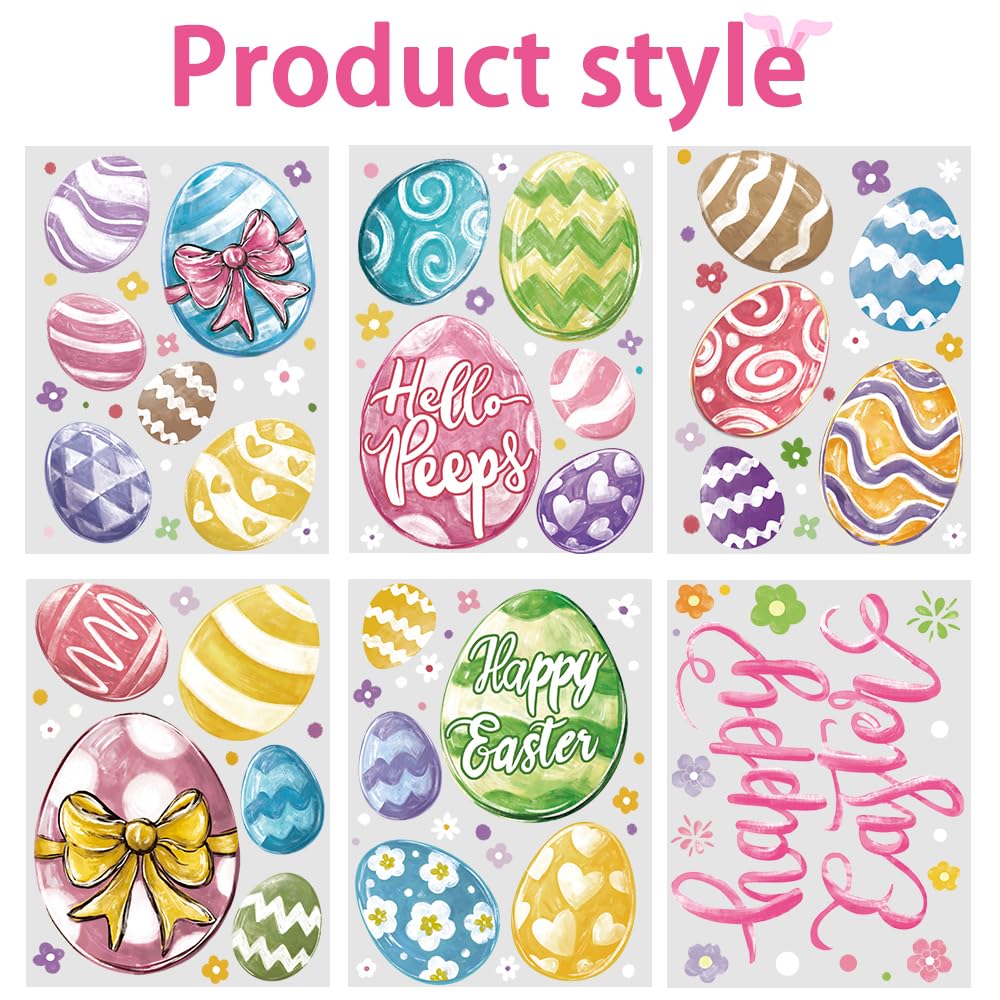 DIYDEC 6 Sheets Easter Window Clings Large Easter Eggs Window Decals Oil Painting Eggs Flowers Stickers for Home Office School Decor Spring Glass Window Decoration