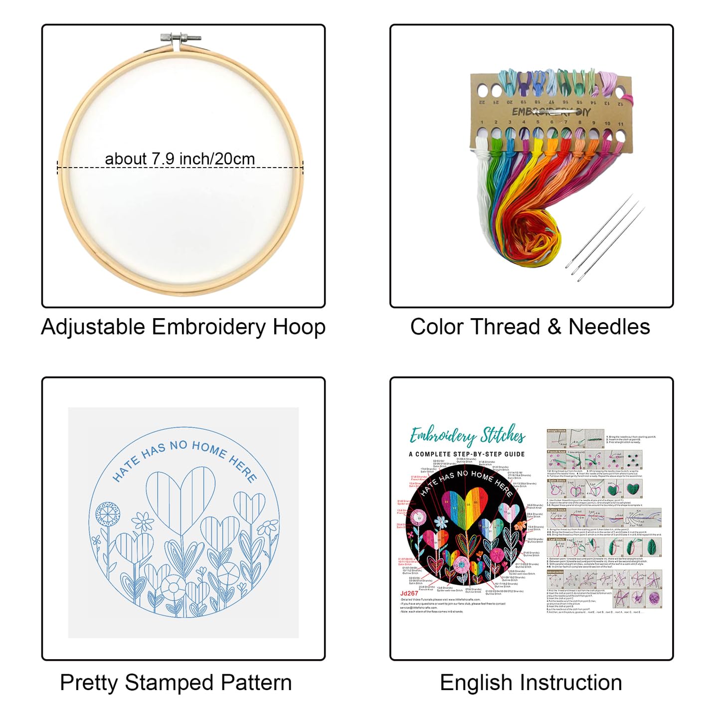 Louise Maelys Flower Beginners Embroidery Kits,Cross Stitch Kit for Adults,DIY Needlepoint with LGBT Love Pattern,Including Cloth, Needles,Threads and Instruction