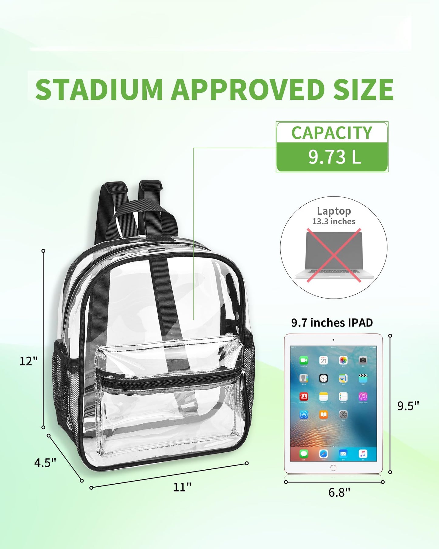 MAY TREE Clear Backpack for Stadium Events, 12x11x4.5 Inch Small Clear Backpack for Concert Festival Sports Outdoor - Black