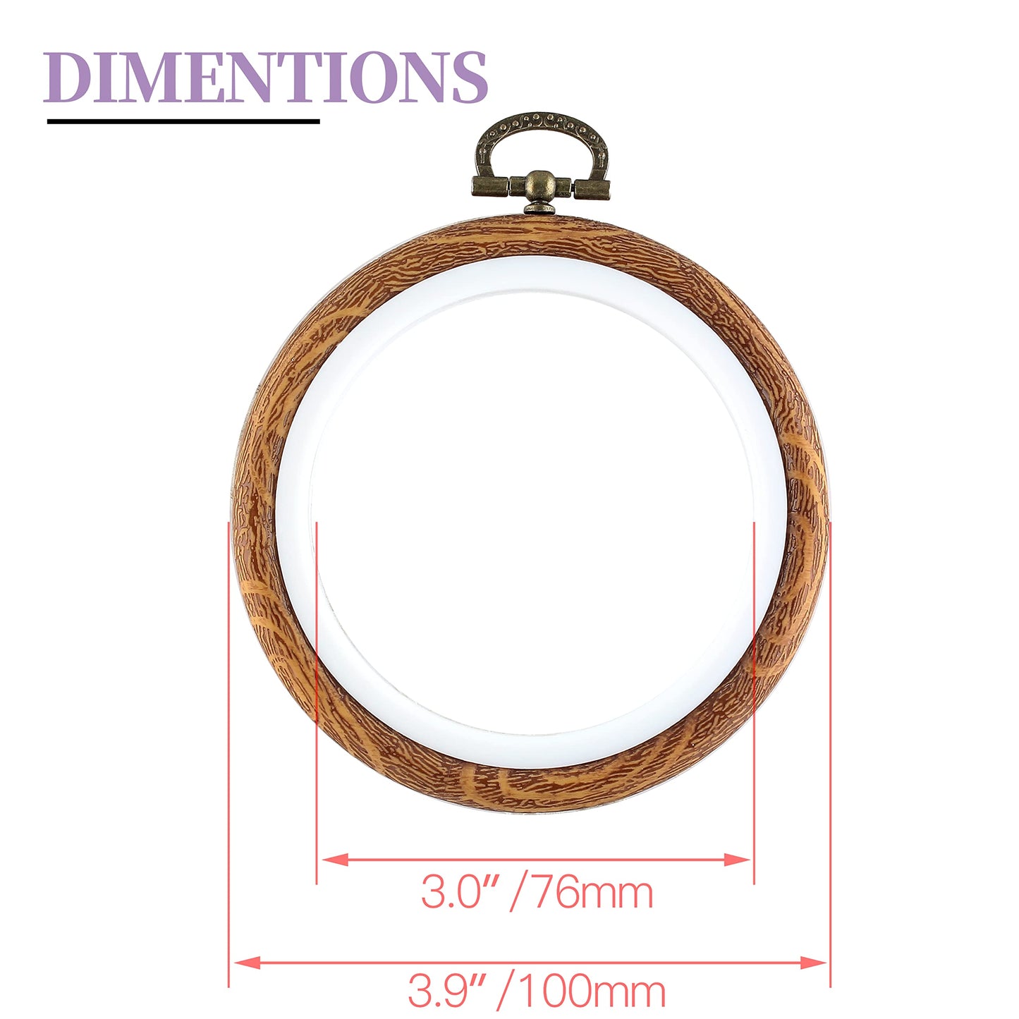 3 Pieces 4 Inch Embroidery Hoop Set Imitated Wood Display Frame Embroidery Hoops Circle Cross Stitch Hoop Ring for Art Craft Sewing and Hanging Ornaments Decor