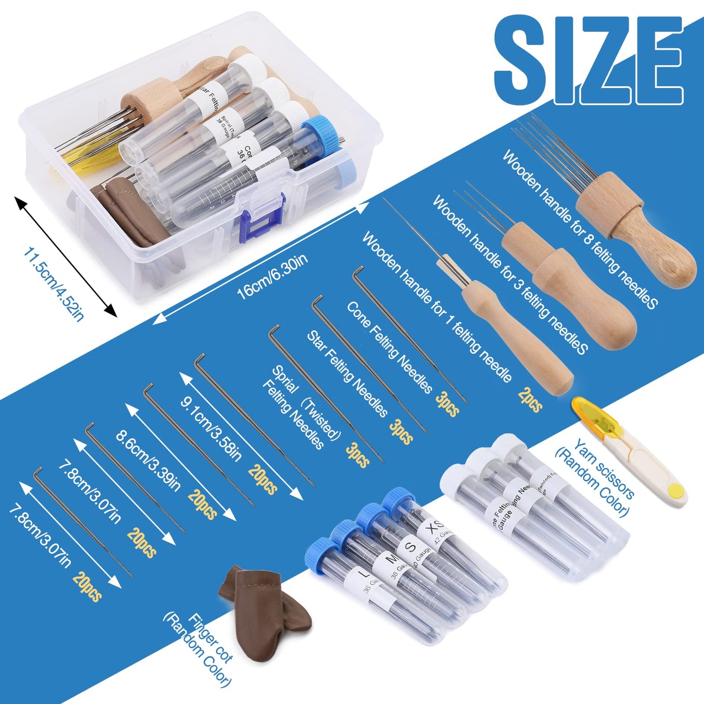 Needle Felting Needles, 104 pcs Needle Felting Kit, 4 Sizes 4 Types Felting Needles, Triangle, Star, Cone, Spiral, Needle Felting Supplies, Needle Felting Tools, 36/38/40/42 Gauge