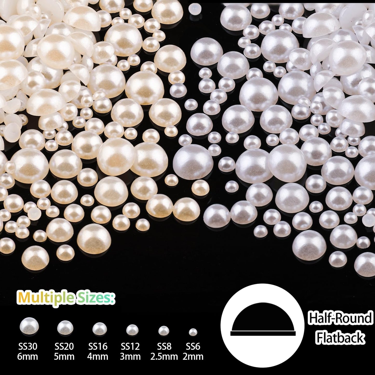 Rhinestones for Nails & Pearls, Manicure Kit with Nail Rhinestone Glue Gel, Flatback Glass Crystal AB + Clear Gems, White & Beige Half Round Pearls, Gem Glue for Nails (UV/LED Needed) with Tools