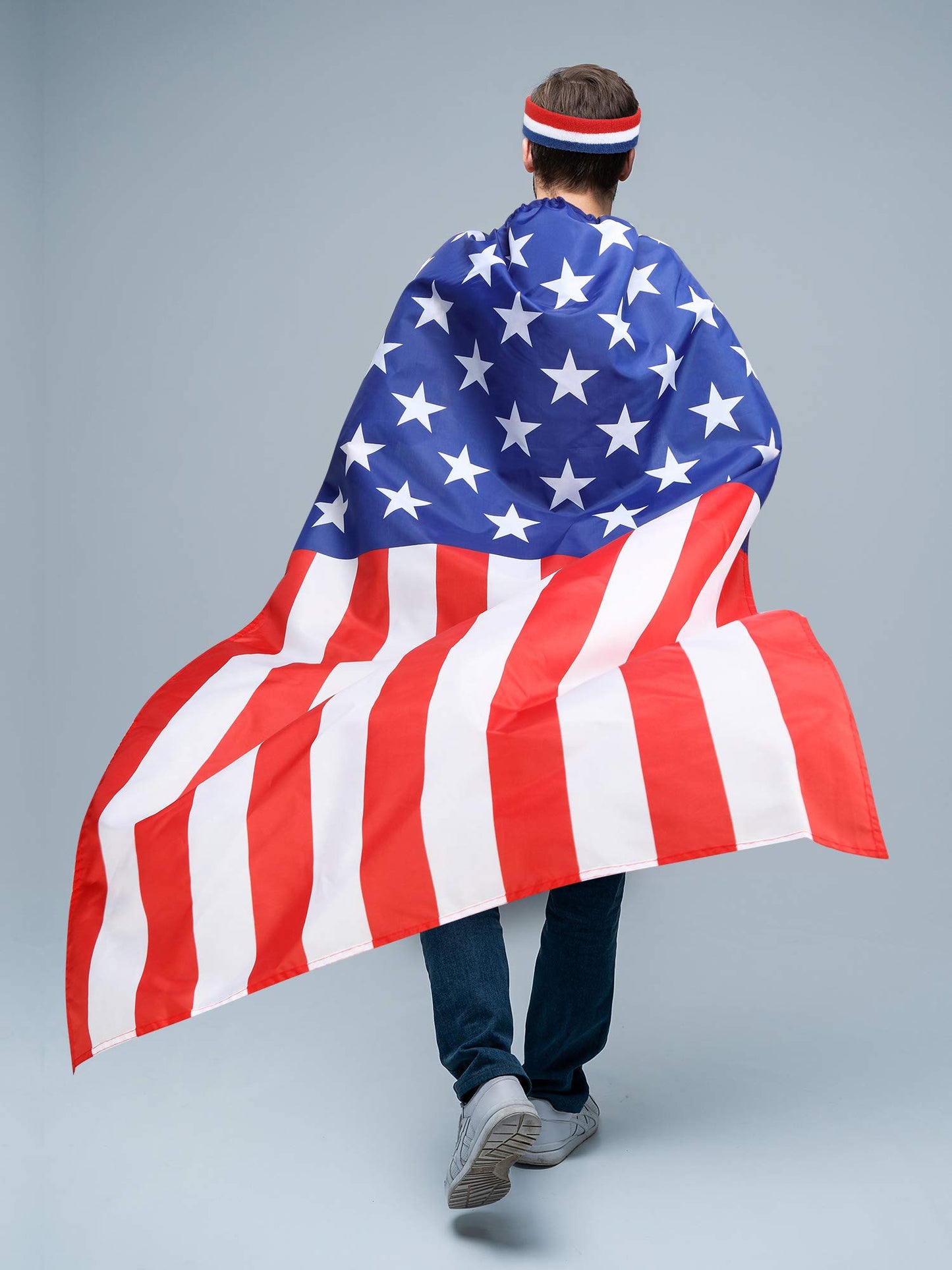Frienda American Flag Costume Cape, 4th of July 250th Retro 80's USA Sunglasses and Flag Headband for 250th Anniversary(Classic Style)