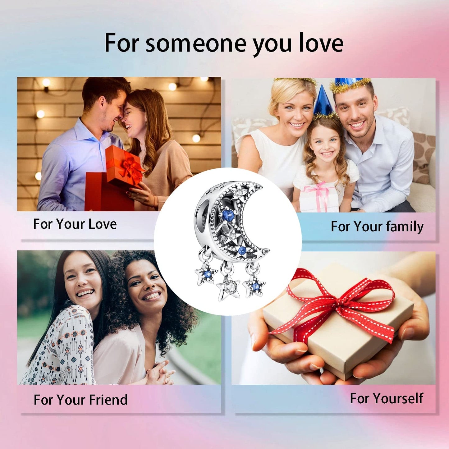 Alstade Moon and Star Charm 925 Sterling Silver Charms fits Bracelets and Necklace Pendant Bead Charms Jewelry Present for Women Family Friends